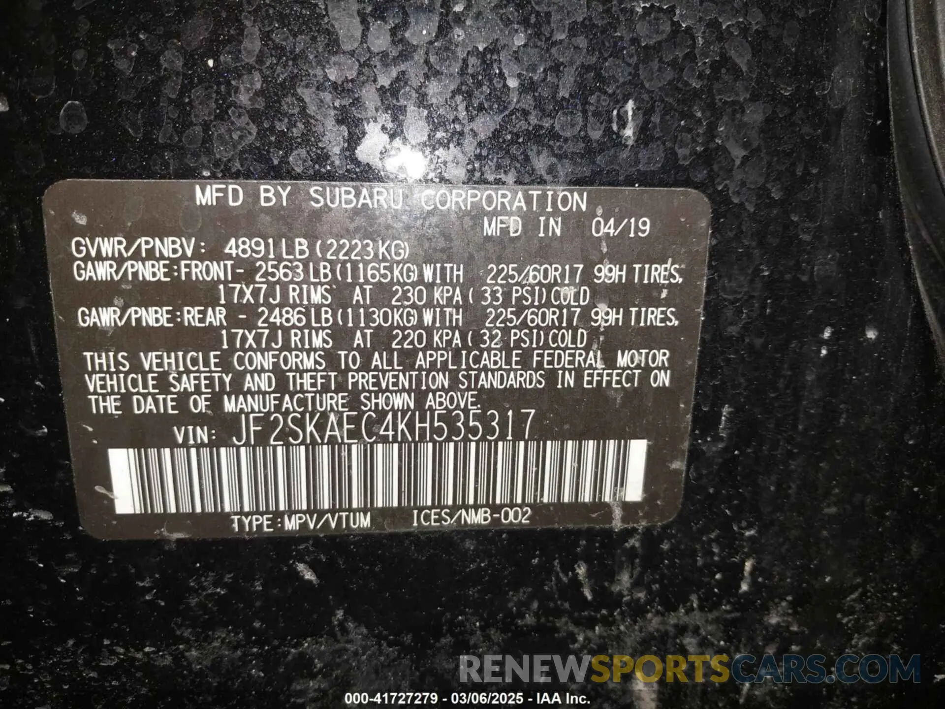 9 Photograph of a damaged car JF2SKAEC4KH535317 SUBARU FORESTER 2019