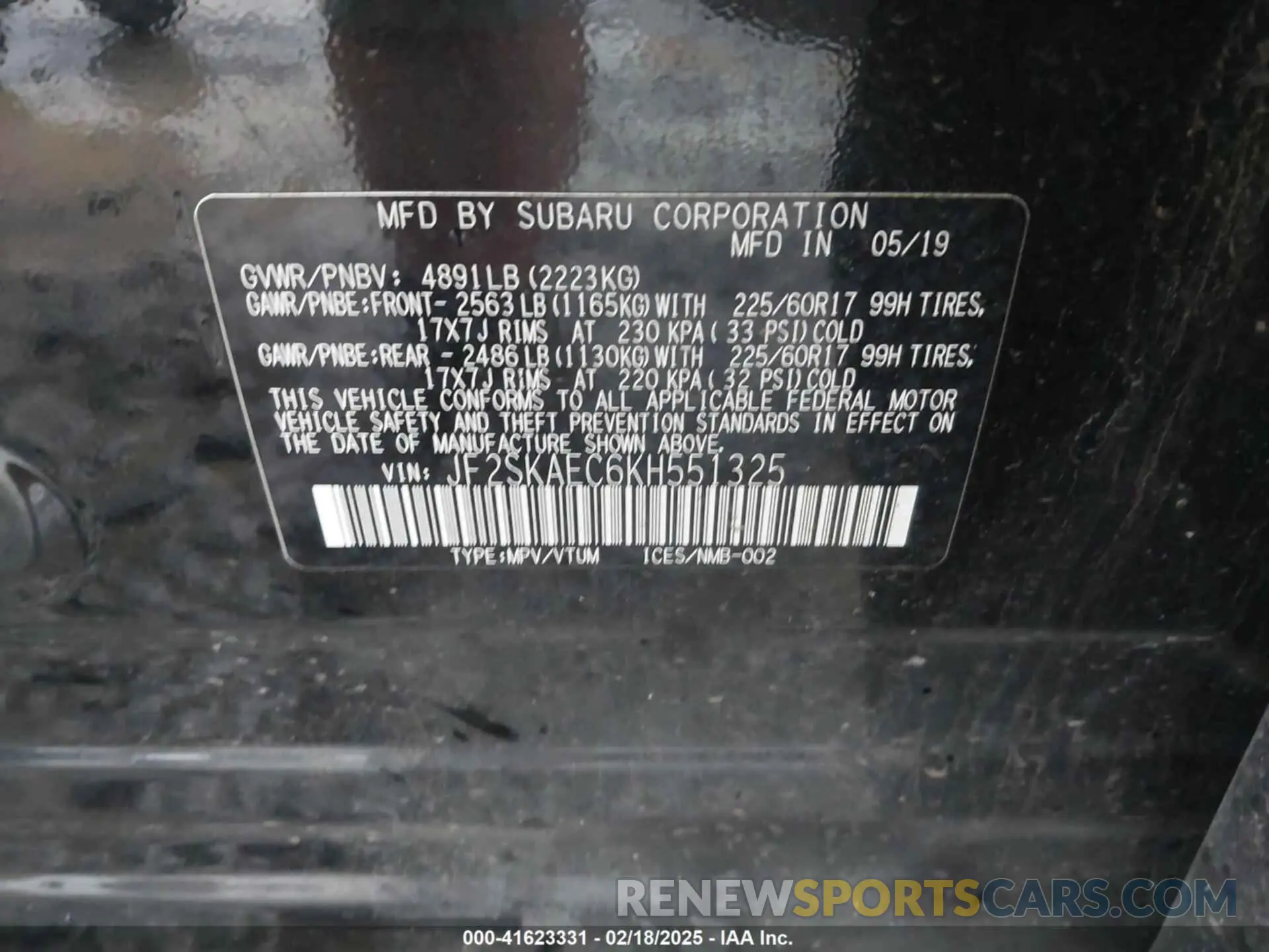 9 Photograph of a damaged car JF2SKAEC6KH551325 SUBARU FORESTER 2019