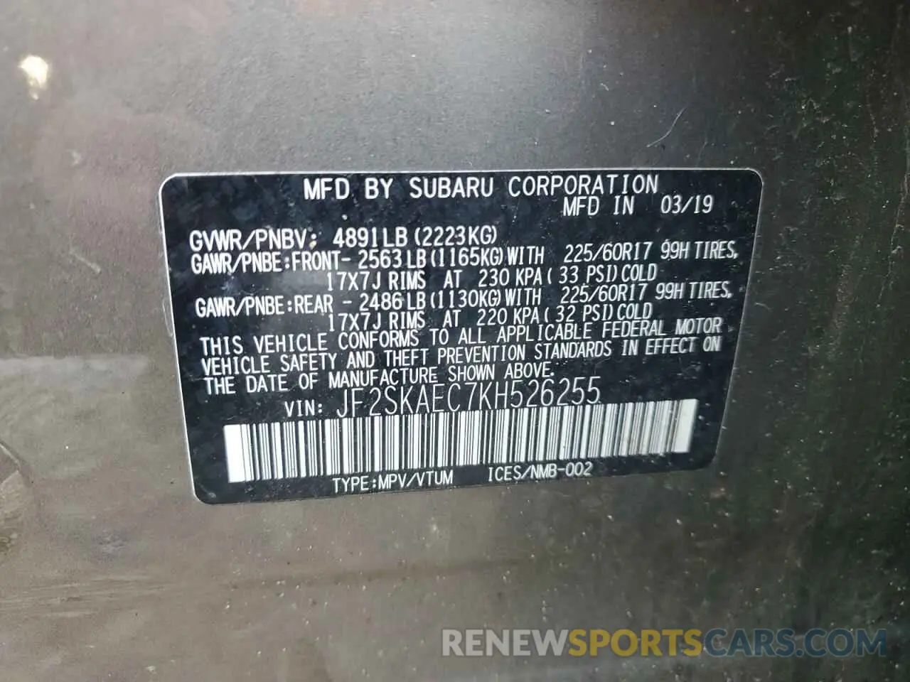 15 Photograph of a damaged car JF2SKAEC7KH526255 SUBARU FORESTER 2019