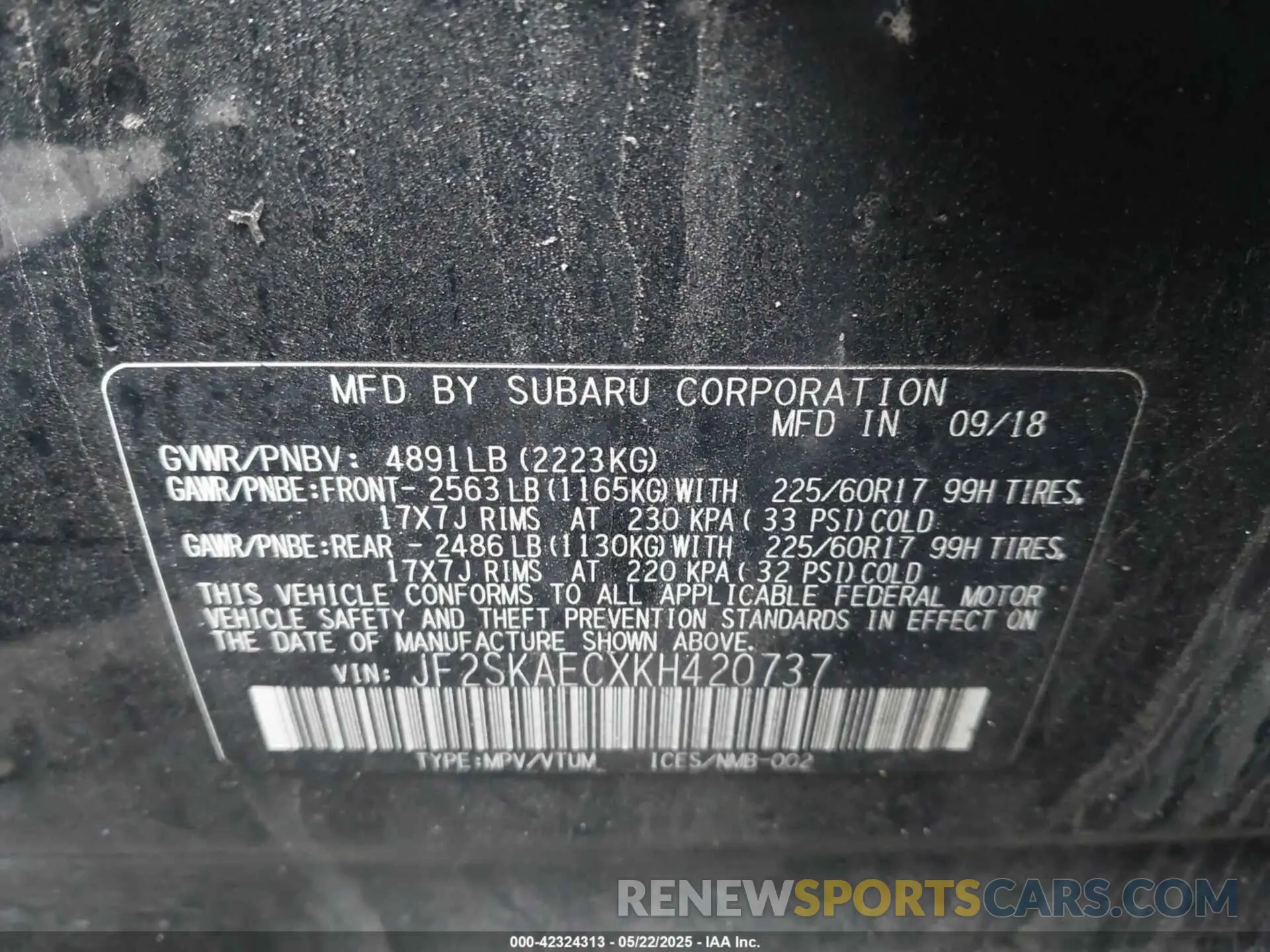 9 Photograph of a damaged car JF2SKAECXKH420737 SUBARU FORESTER 2019