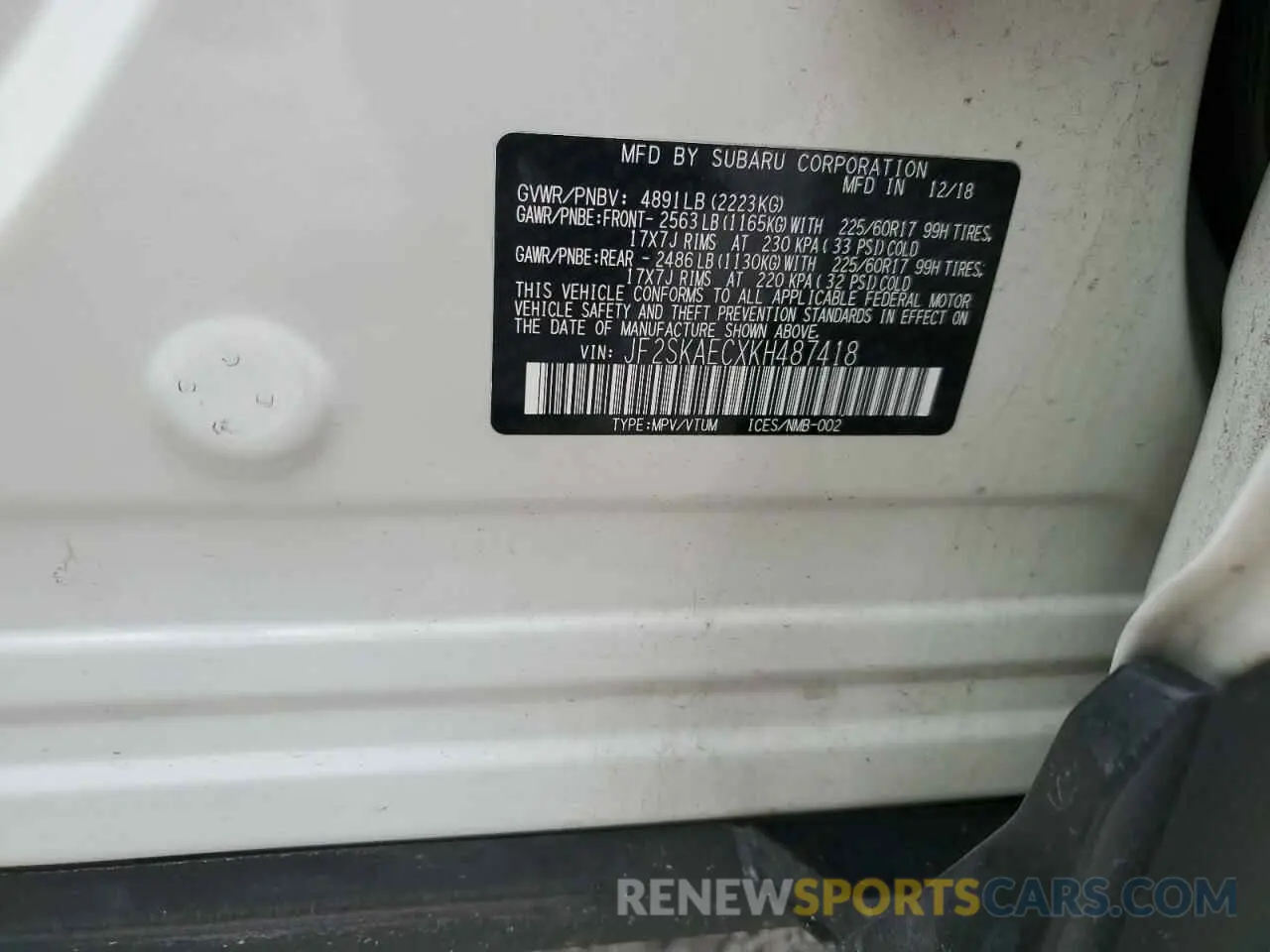 13 Photograph of a damaged car JF2SKAECXKH487418 SUBARU FORESTER 2019