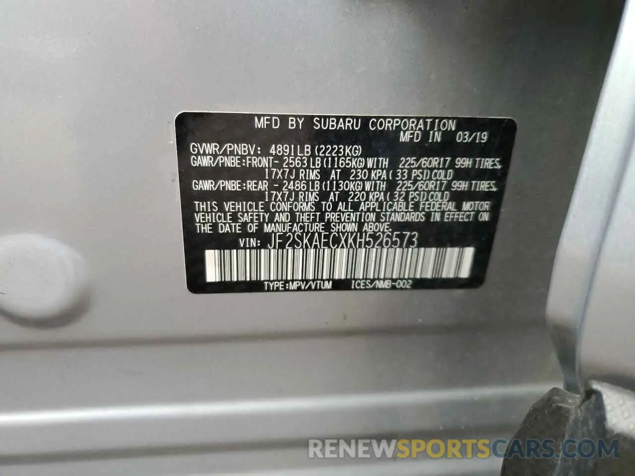 14 Photograph of a damaged car JF2SKAECXKH526573 SUBARU FORESTER 2019