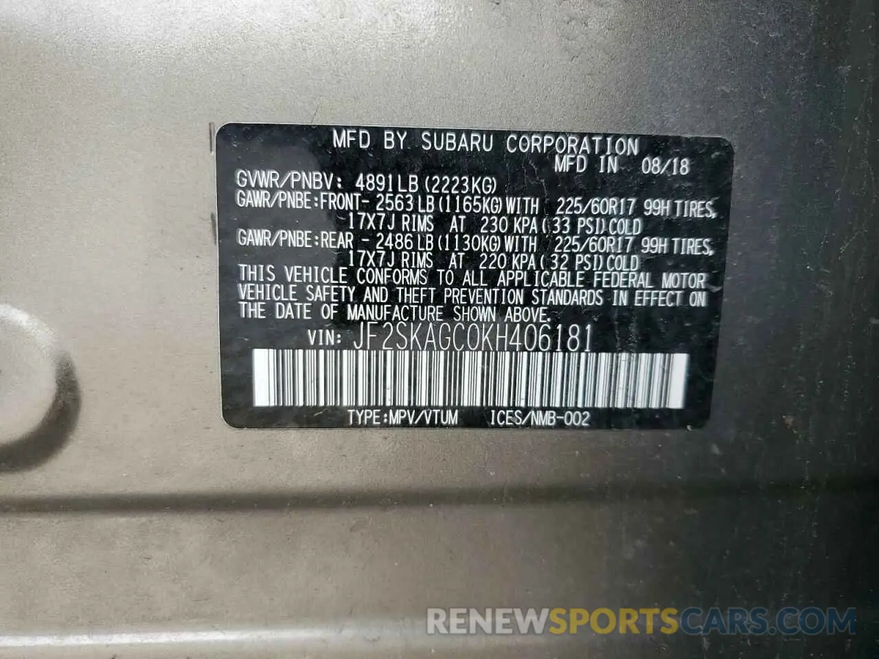 13 Photograph of a damaged car JF2SKAGC0KH406181 SUBARU FORESTER 2019