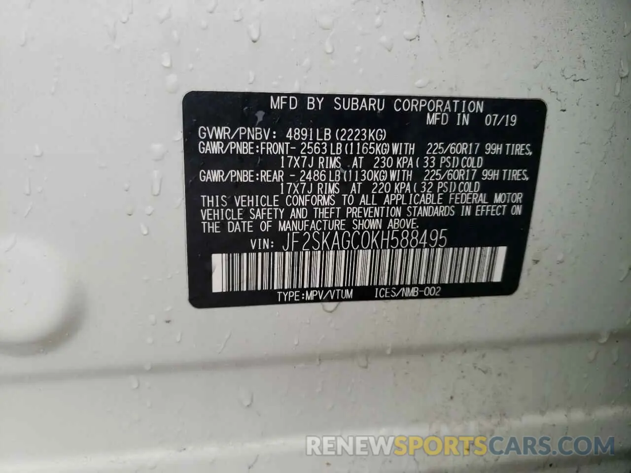 12 Photograph of a damaged car JF2SKAGC0KH588495 SUBARU FORESTER 2019
