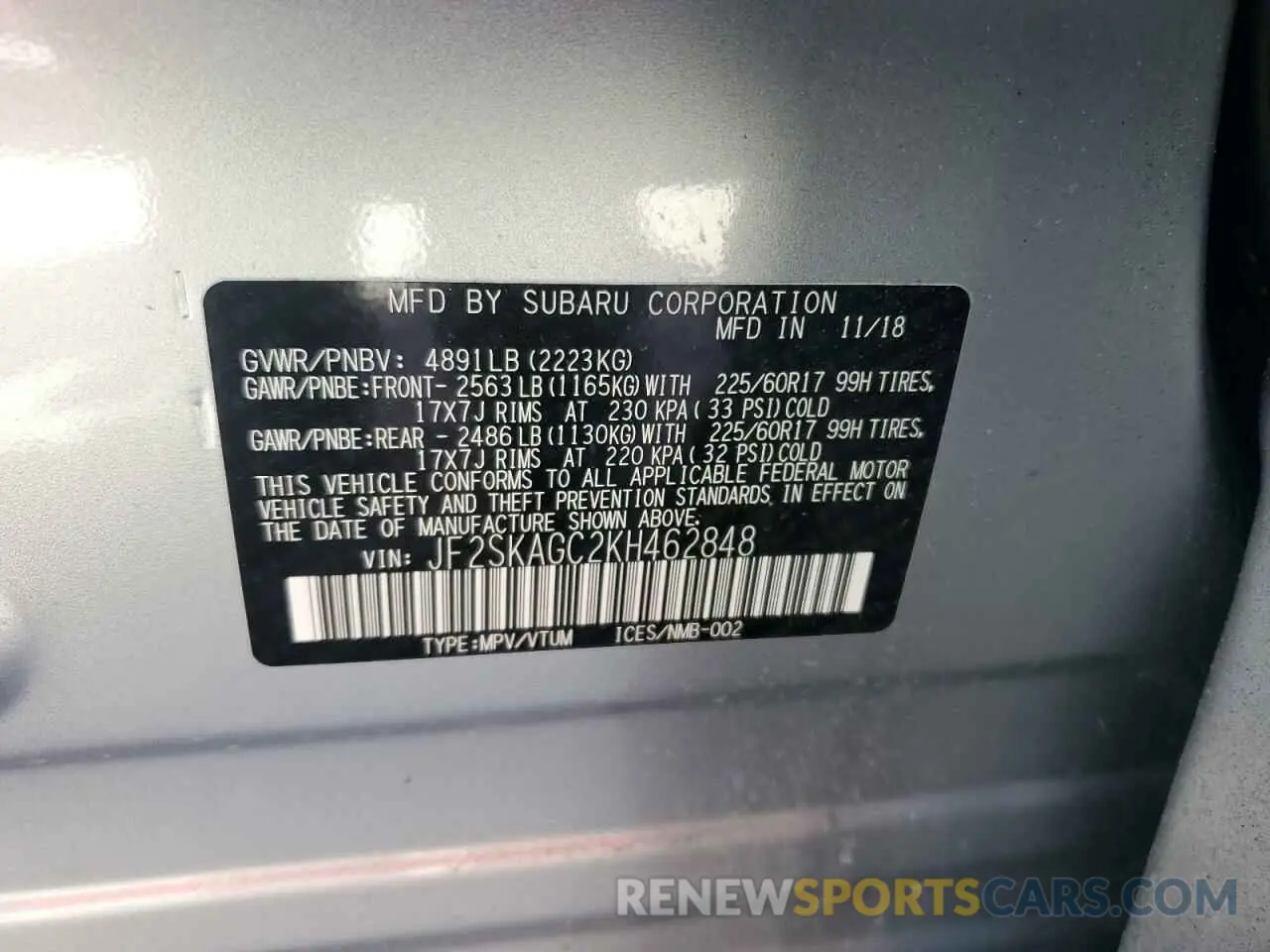 12 Photograph of a damaged car JF2SKAGC2KH462848 SUBARU FORESTER 2019