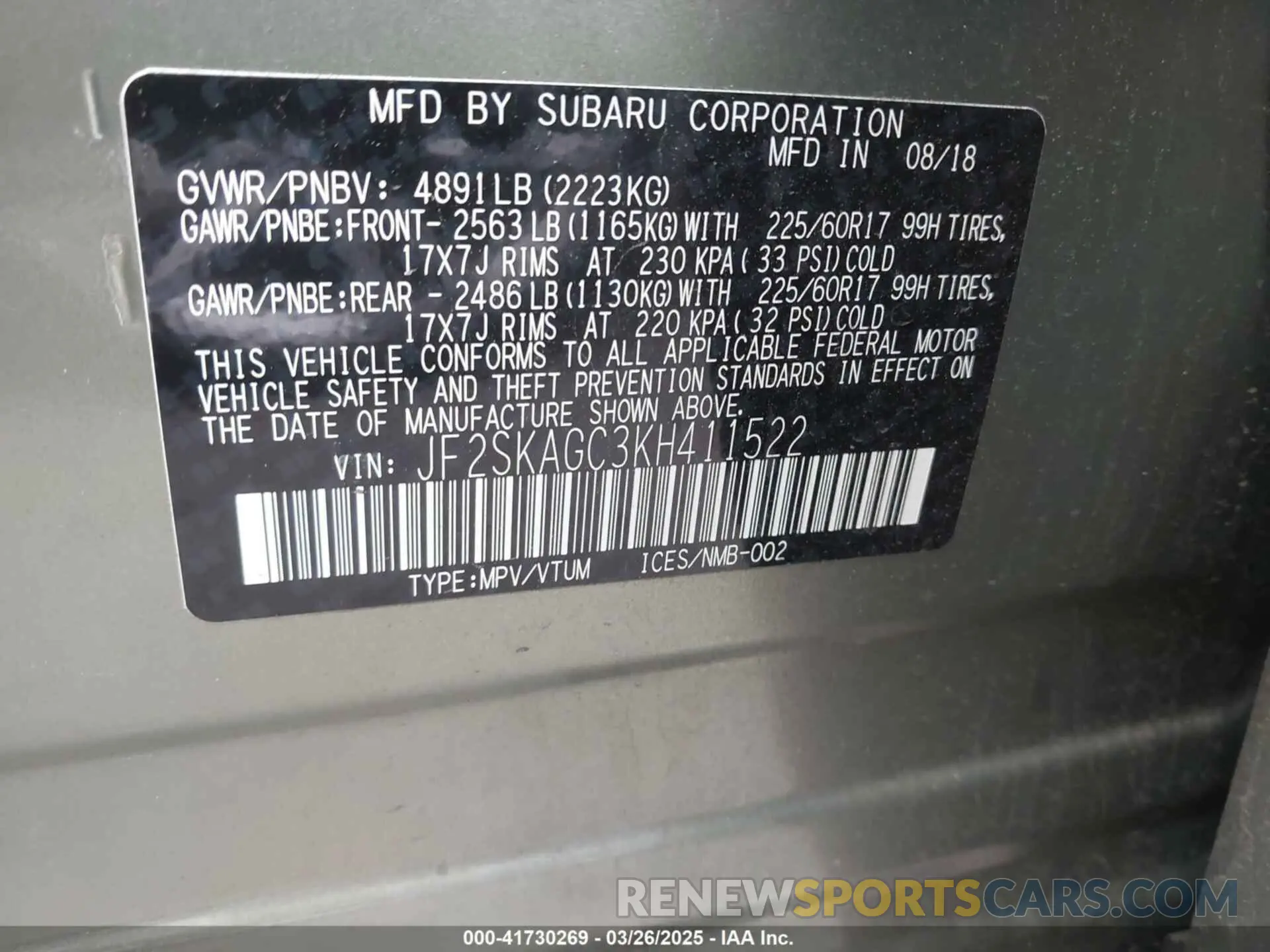9 Photograph of a damaged car JF2SKAGC3KH411522 SUBARU FORESTER 2019