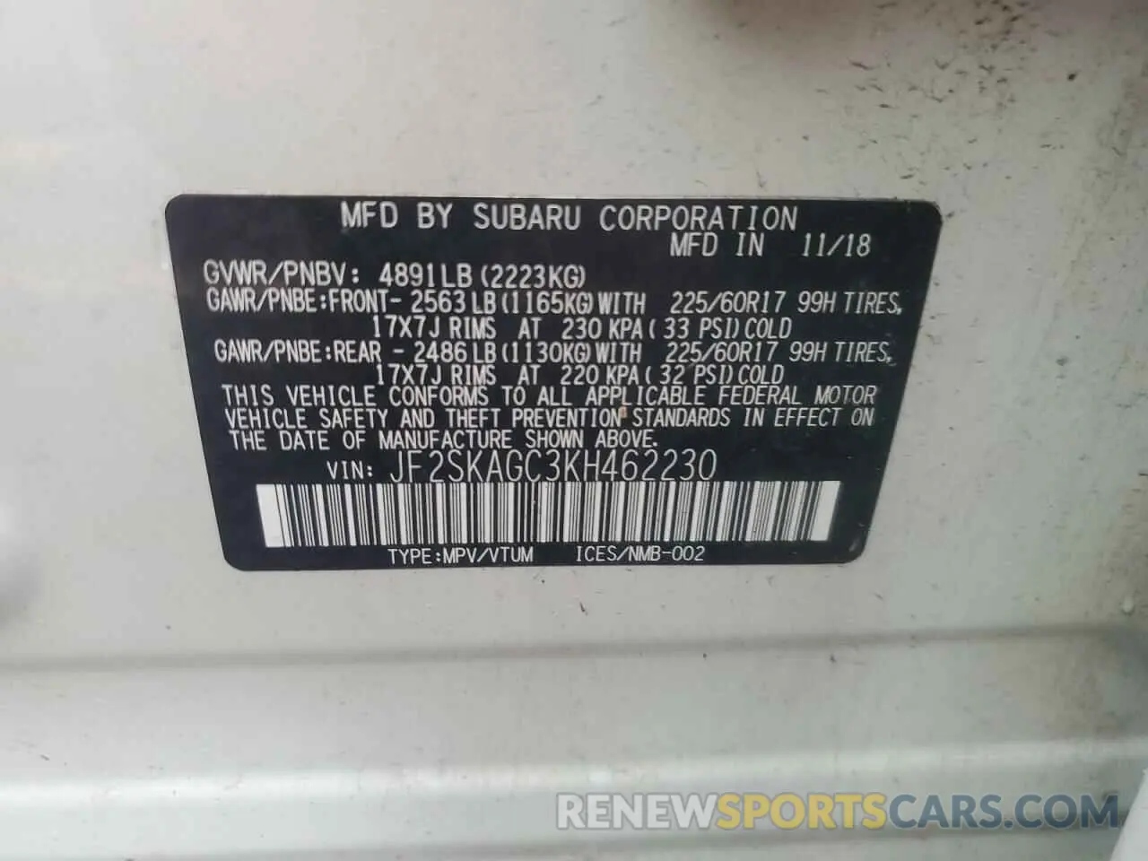 13 Photograph of a damaged car JF2SKAGC3KH462230 SUBARU FORESTER 2019
