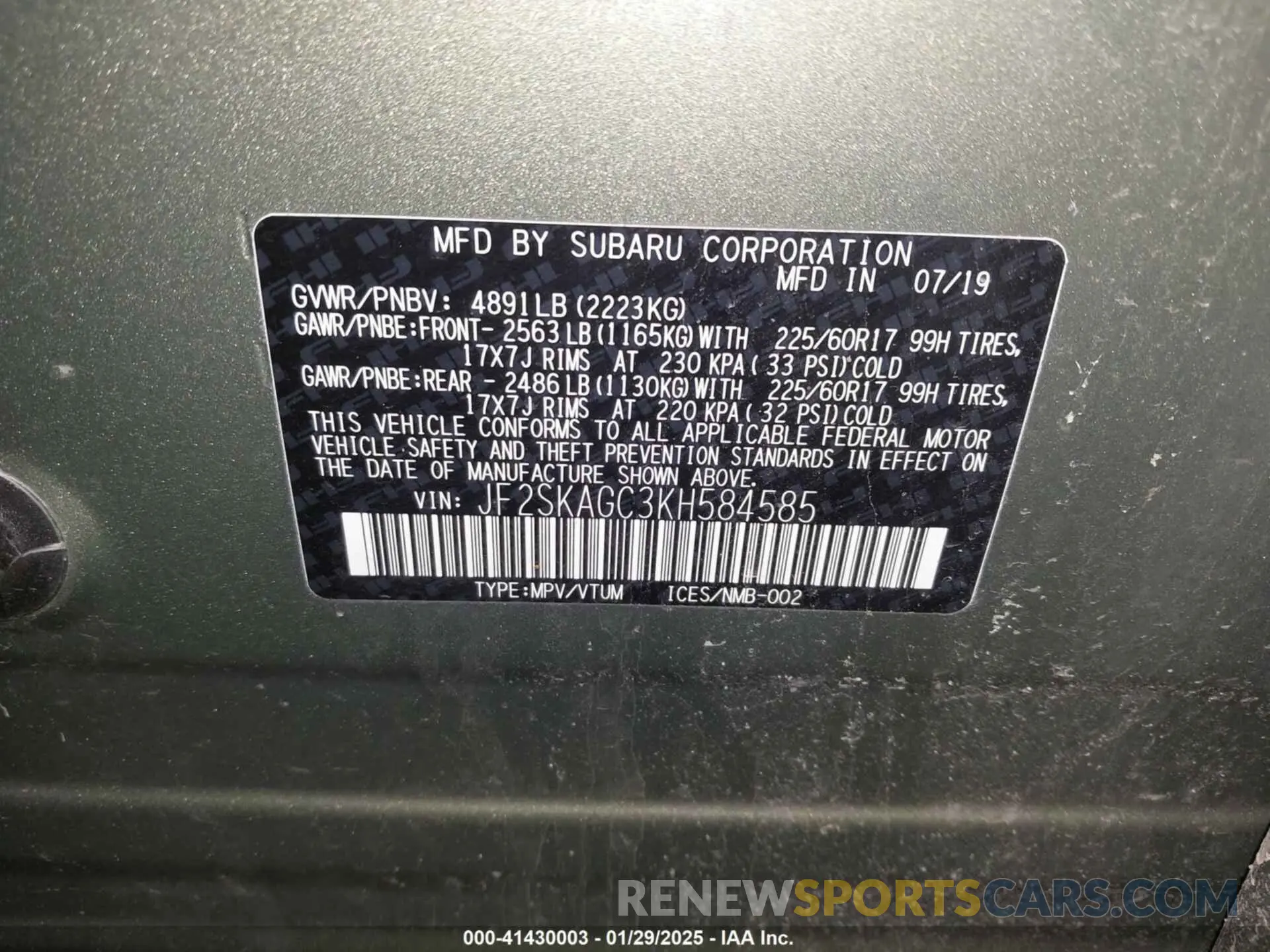 9 Photograph of a damaged car JF2SKAGC3KH584585 SUBARU FORESTER 2019