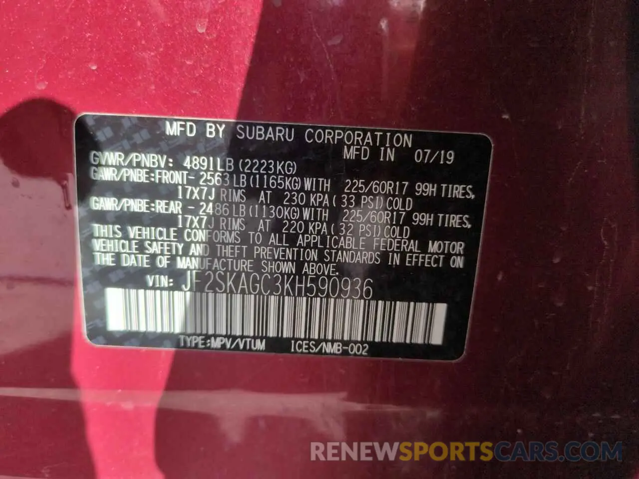 14 Photograph of a damaged car JF2SKAGC3KH590936 SUBARU FORESTER 2019
