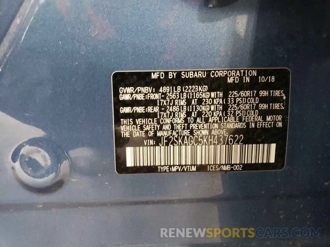 13 Photograph of a damaged car JF2SKAGC5KH437622 SUBARU FORESTER 2019