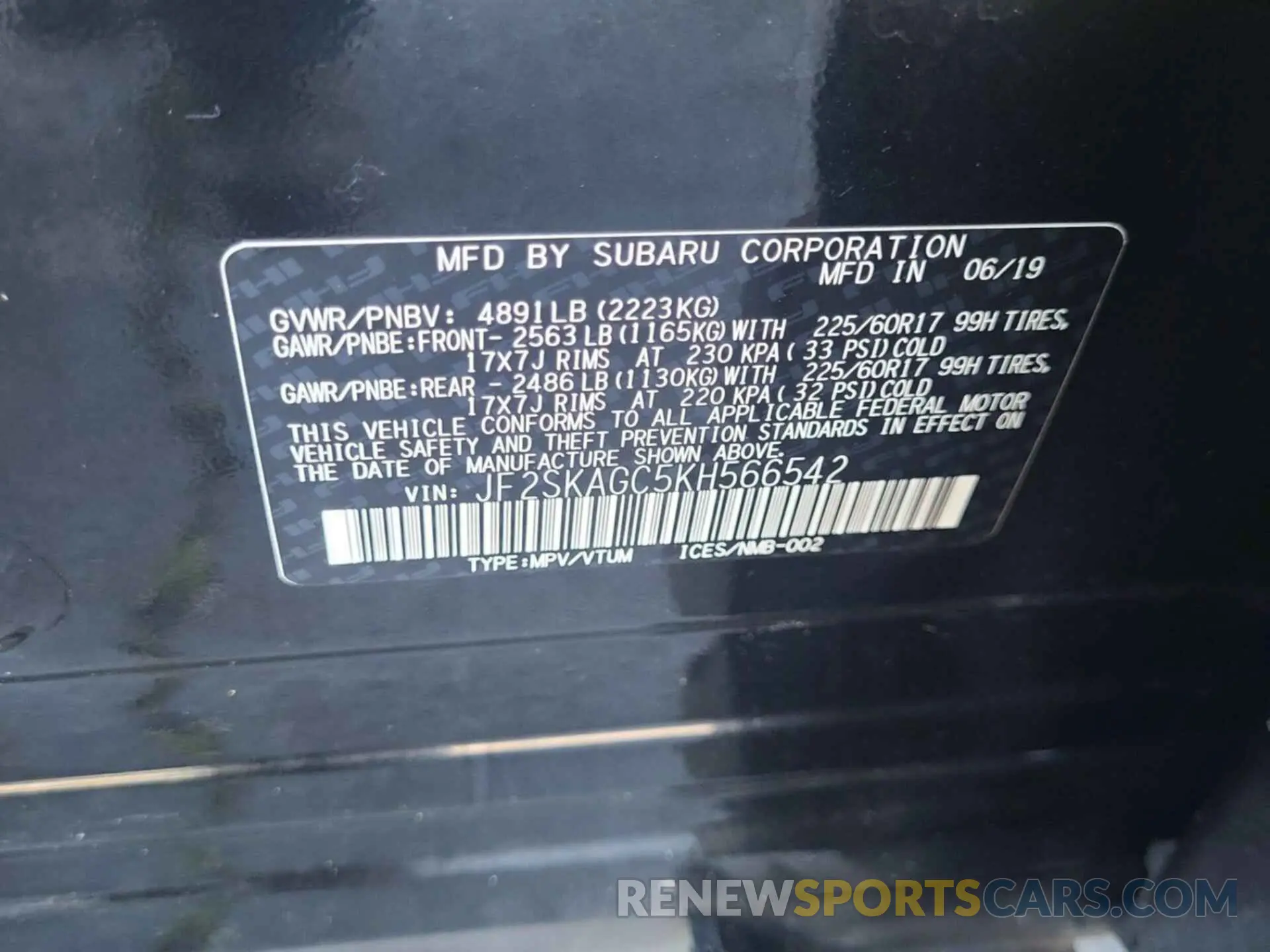 26 Photograph of a damaged car JF2SKAGC5KH566542 SUBARU FORESTER 2019