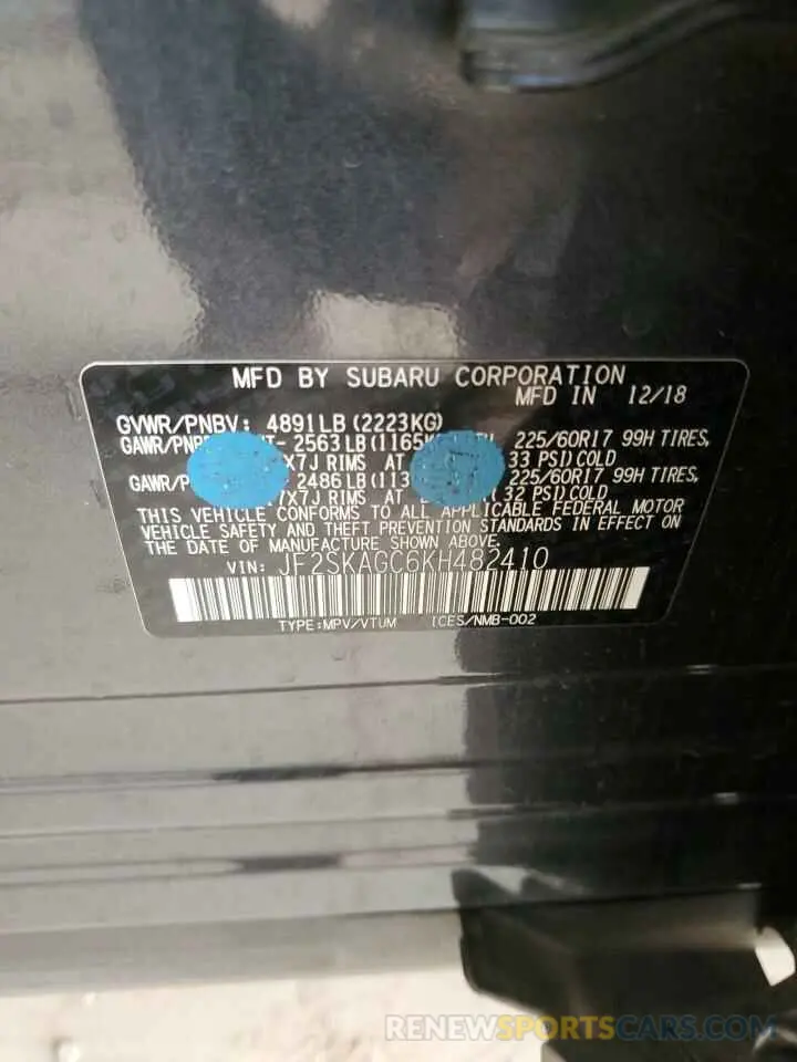 13 Photograph of a damaged car JF2SKAGC6KH482410 SUBARU FORESTER 2019