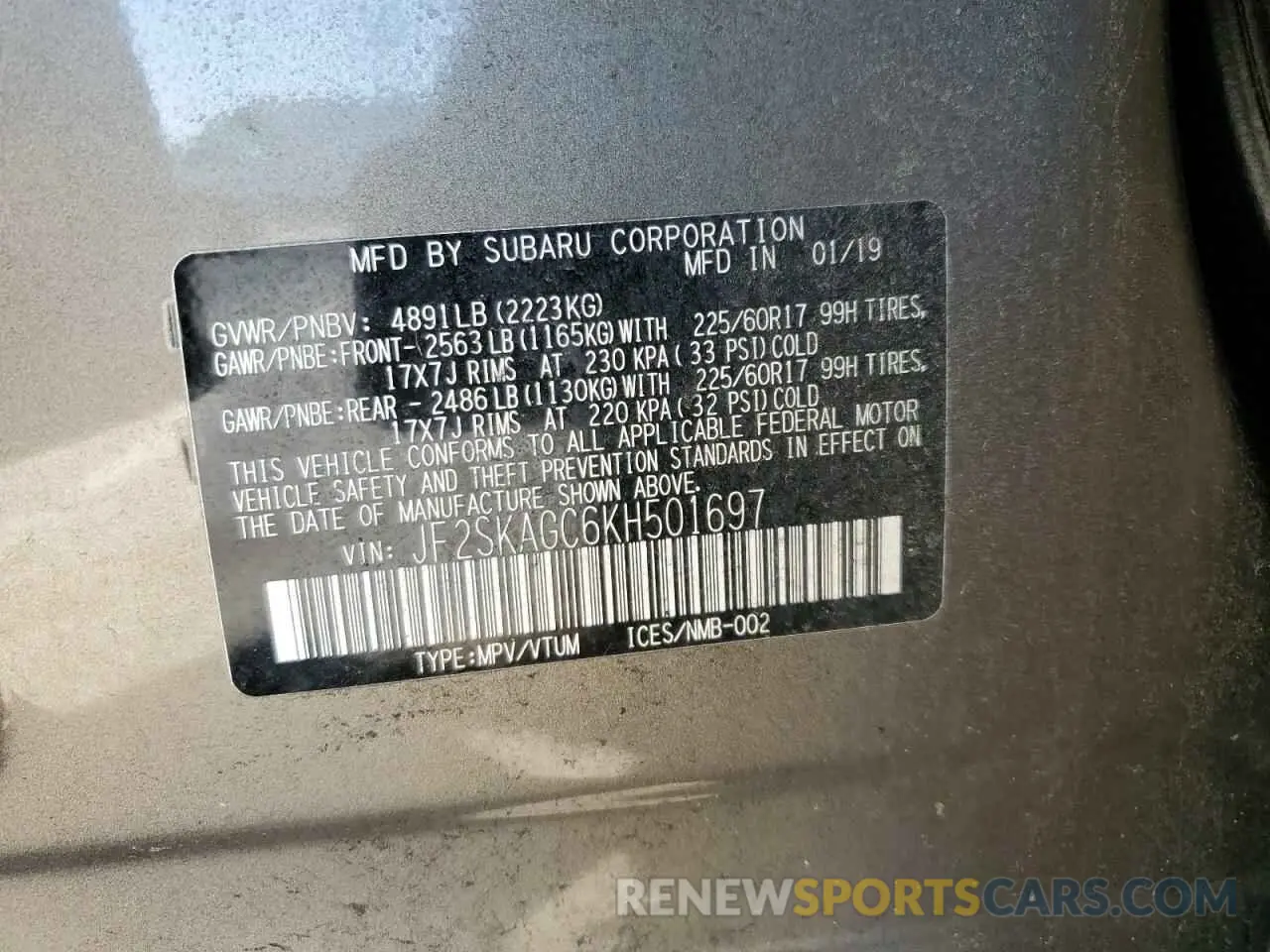 13 Photograph of a damaged car JF2SKAGC6KH501697 SUBARU FORESTER 2019