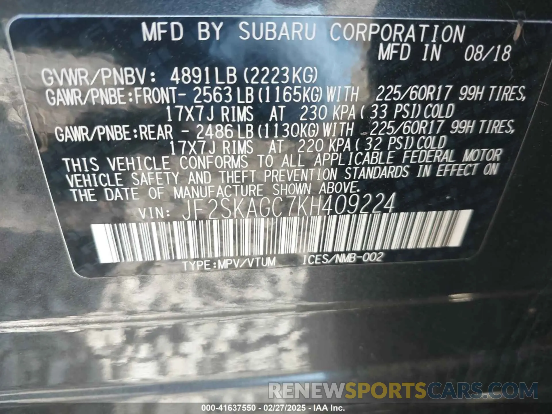 9 Photograph of a damaged car JF2SKAGC7KH409224 SUBARU FORESTER 2019
