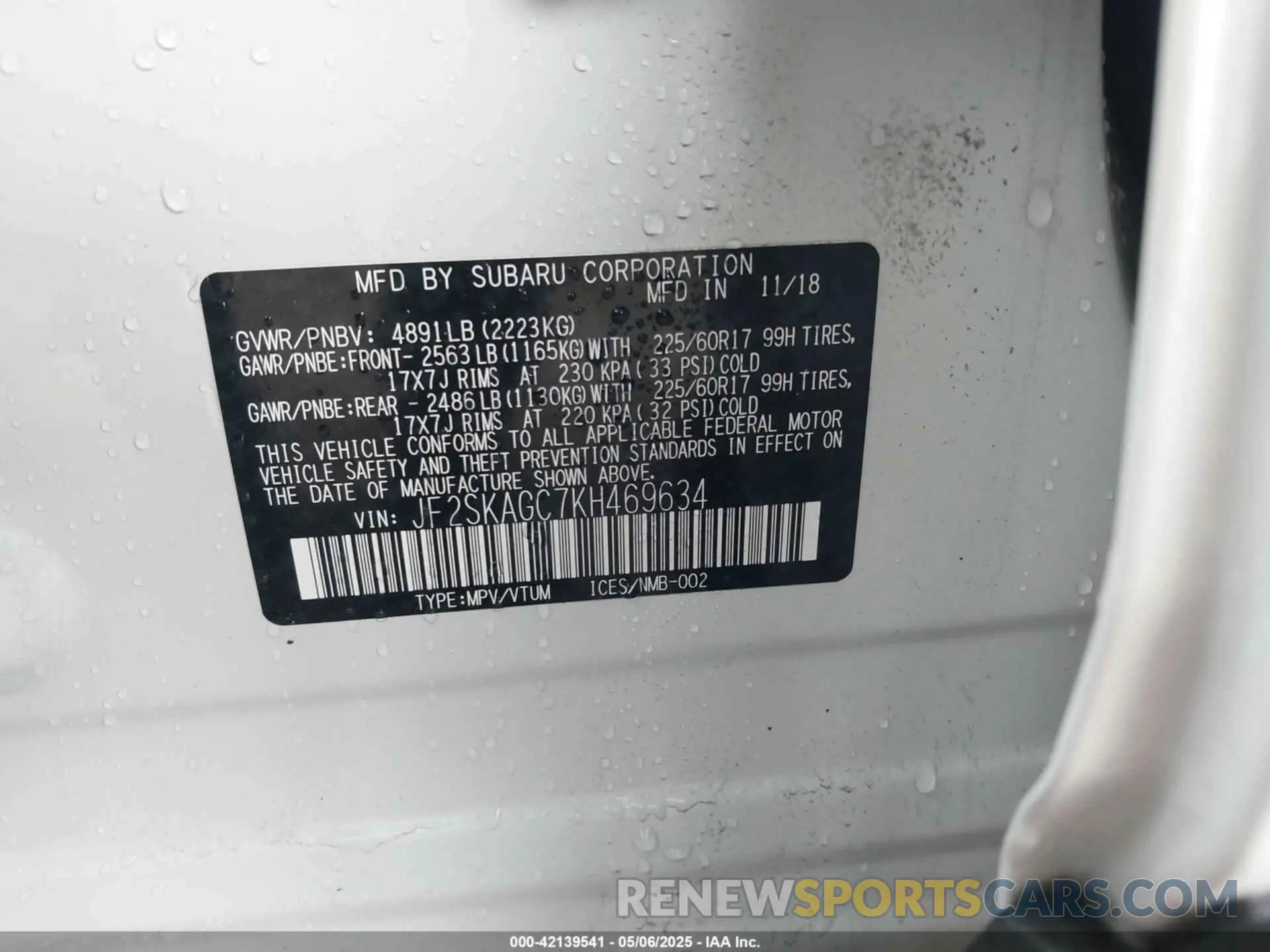 9 Photograph of a damaged car JF2SKAGC7KH469634 SUBARU FORESTER 2019