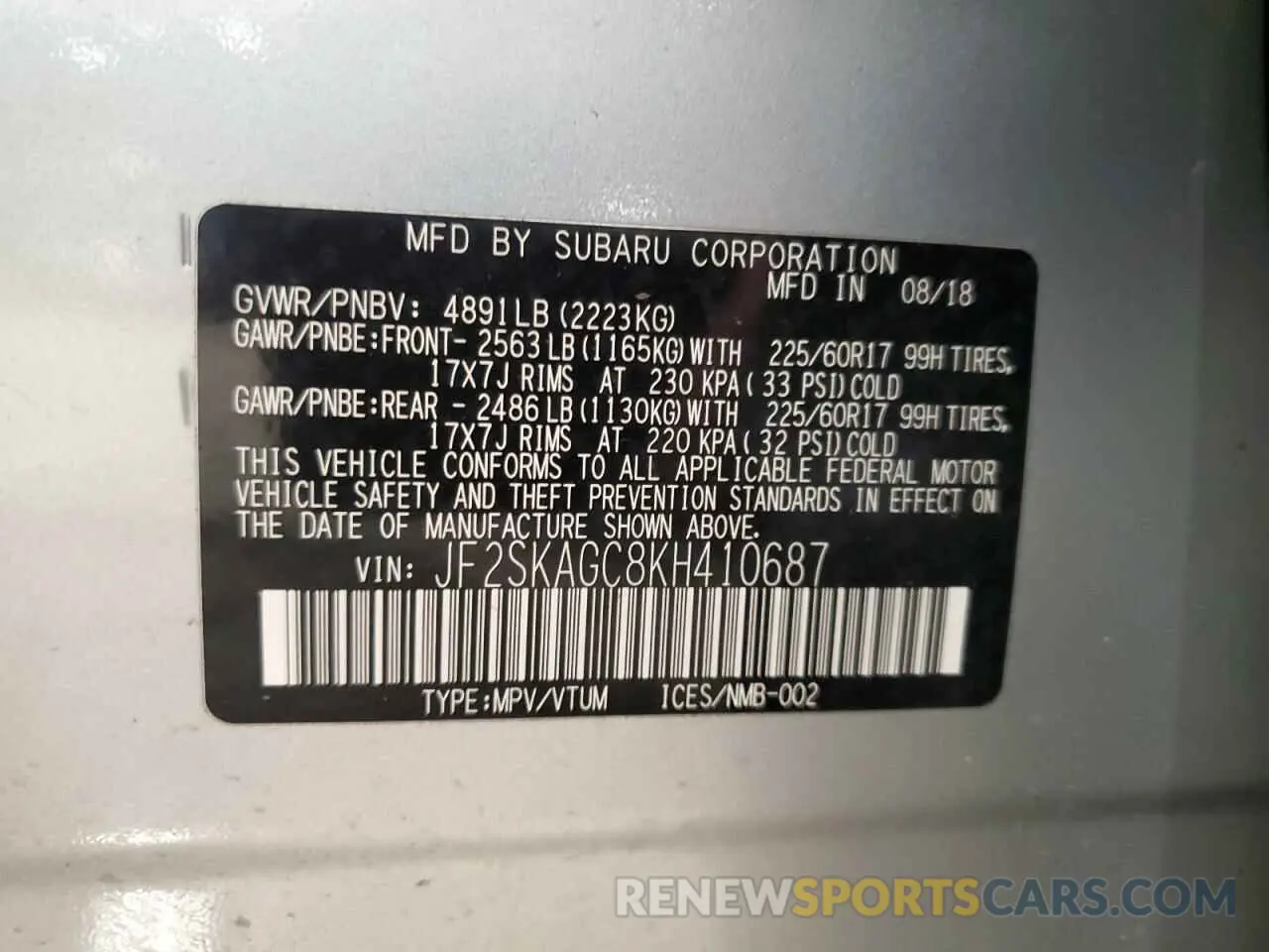 15 Photograph of a damaged car JF2SKAGC8KH410687 SUBARU FORESTER 2019