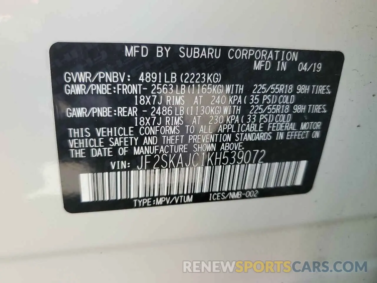 13 Photograph of a damaged car JF2SKAJC1KH539072 SUBARU FORESTER 2019