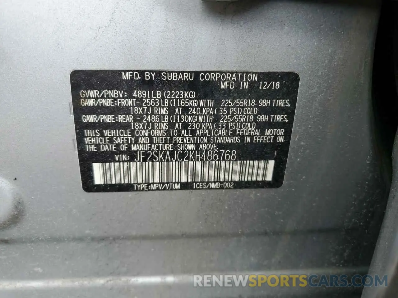 13 Photograph of a damaged car JF2SKAJC2KH486768 SUBARU FORESTER 2019