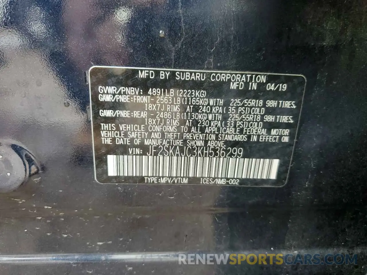 13 Photograph of a damaged car JF2SKAJC3KH536299 SUBARU FORESTER 2019