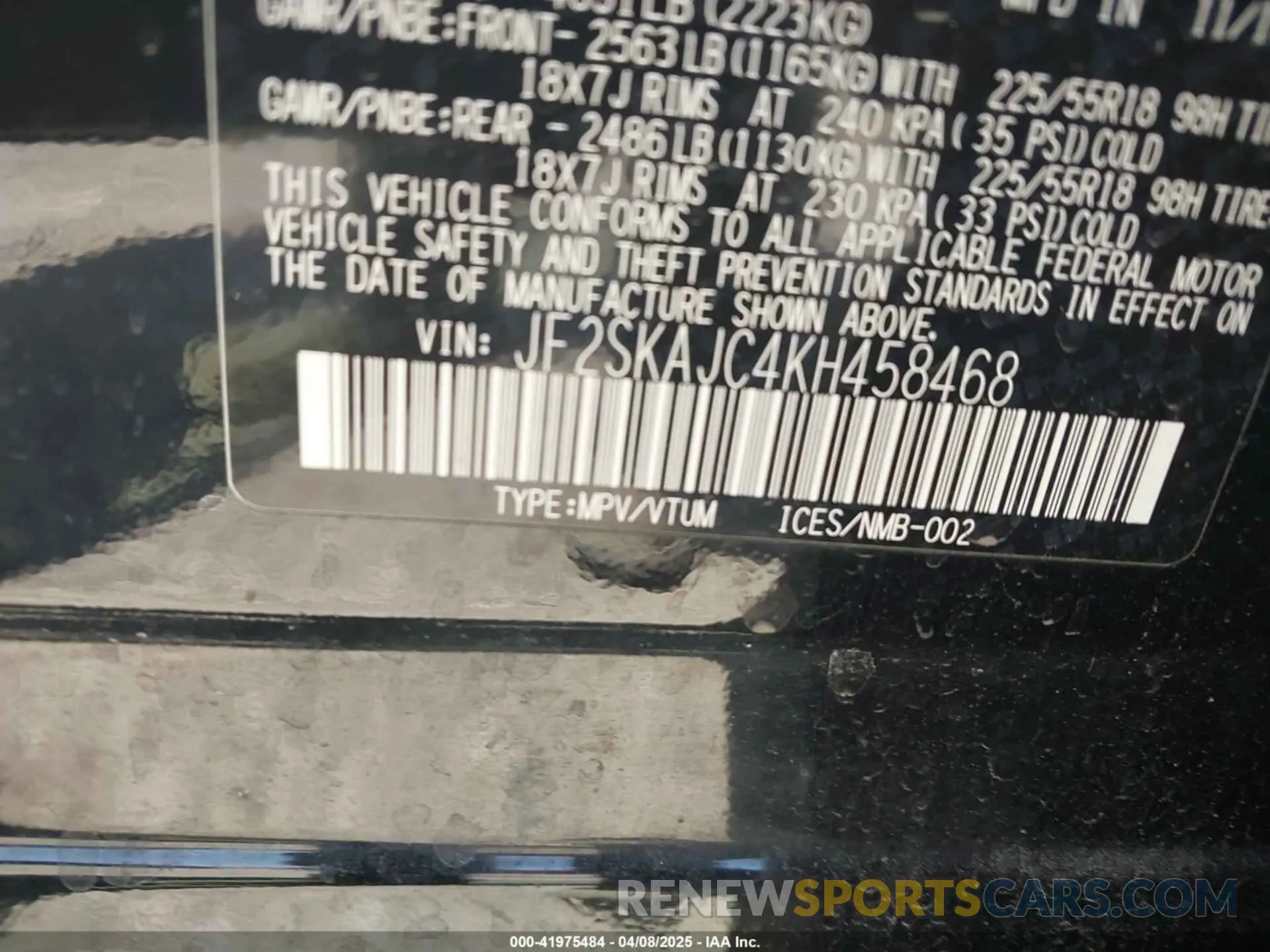 9 Photograph of a damaged car JF2SKAJC4KH458468 SUBARU FORESTER 2019