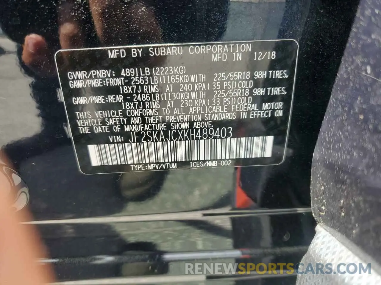13 Photograph of a damaged car JF2SKAJCXKH489403 SUBARU FORESTER 2019