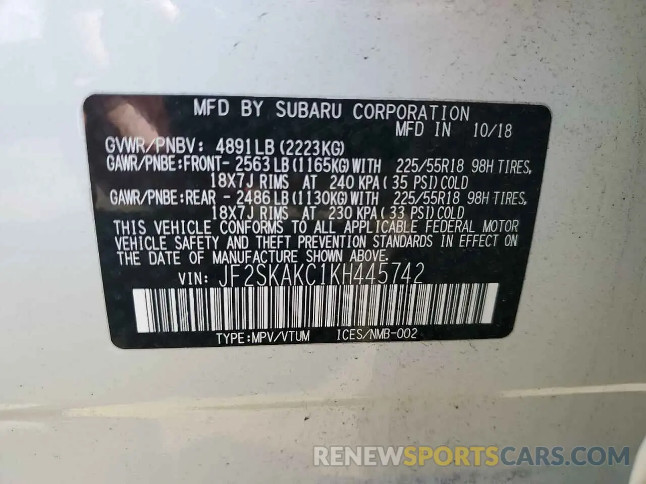 14 Photograph of a damaged car JF2SKAKC1KH445742 SUBARU FORESTER 2019