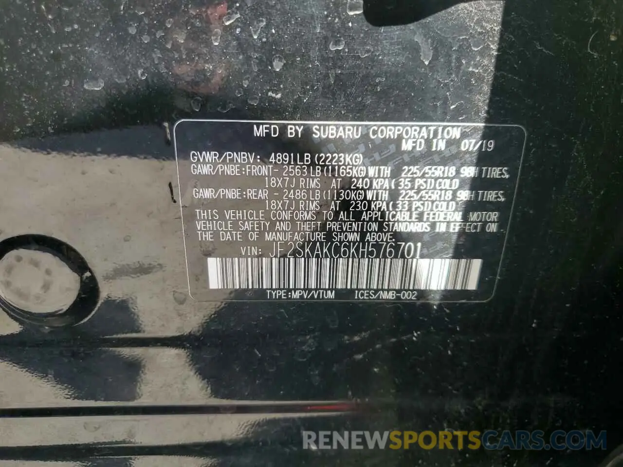14 Photograph of a damaged car JF2SKAKC6KH576701 SUBARU FORESTER 2019