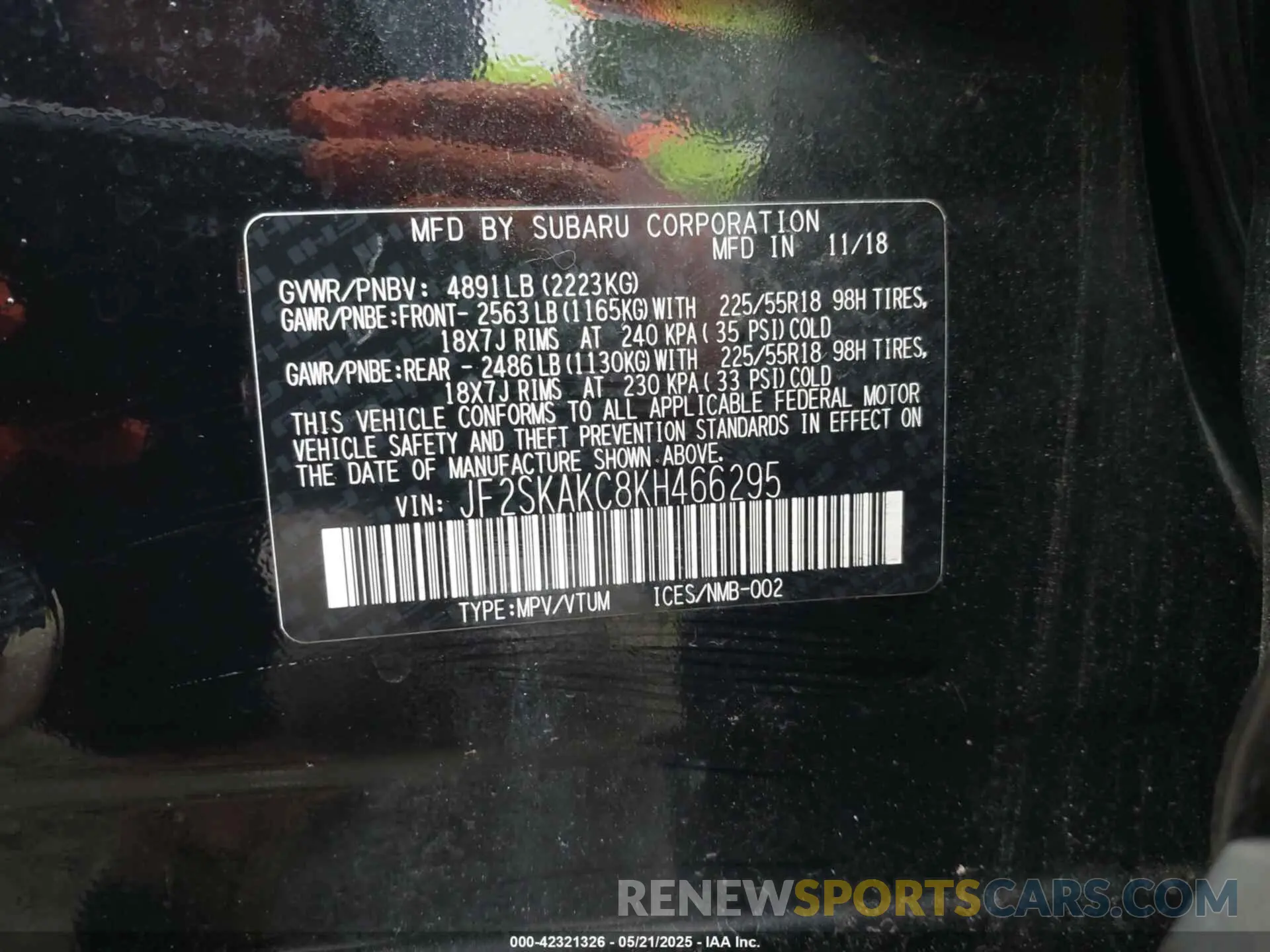 9 Photograph of a damaged car JF2SKAKC8KH466295 SUBARU FORESTER 2019
