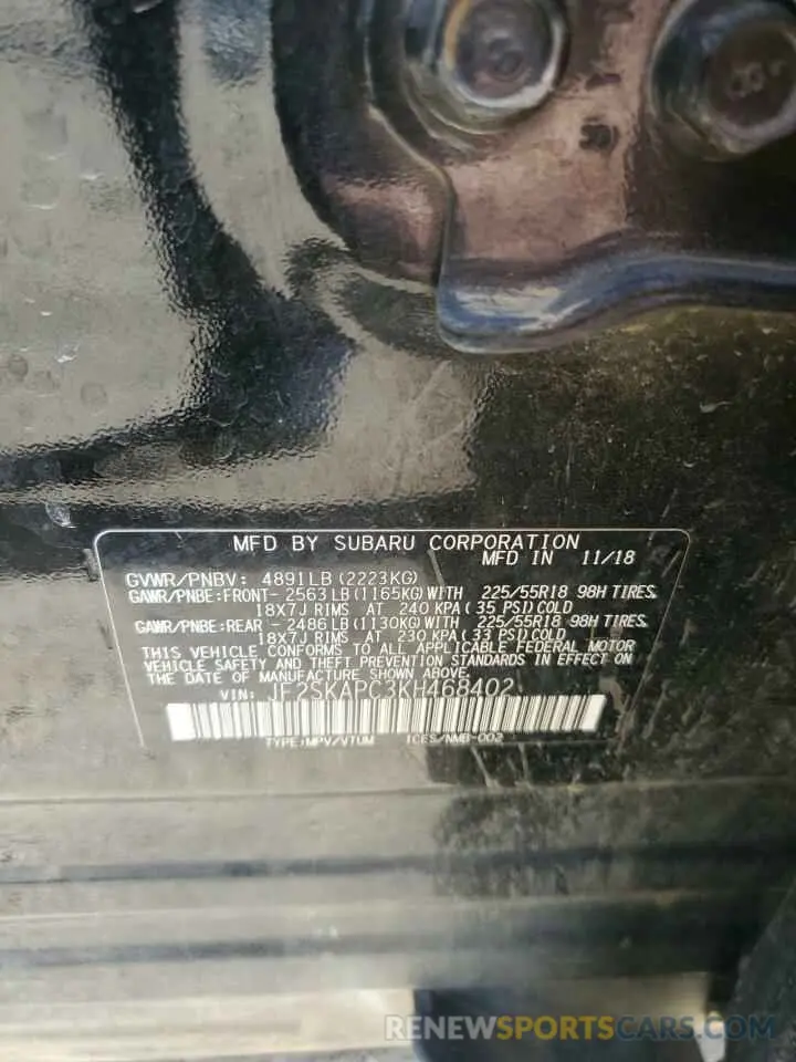 13 Photograph of a damaged car JF2SKAPC3KH468402 SUBARU FORESTER 2019