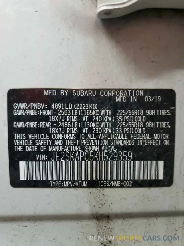 13 Photograph of a damaged car JF2SKAPC5KH529359 SUBARU FORESTER 2019