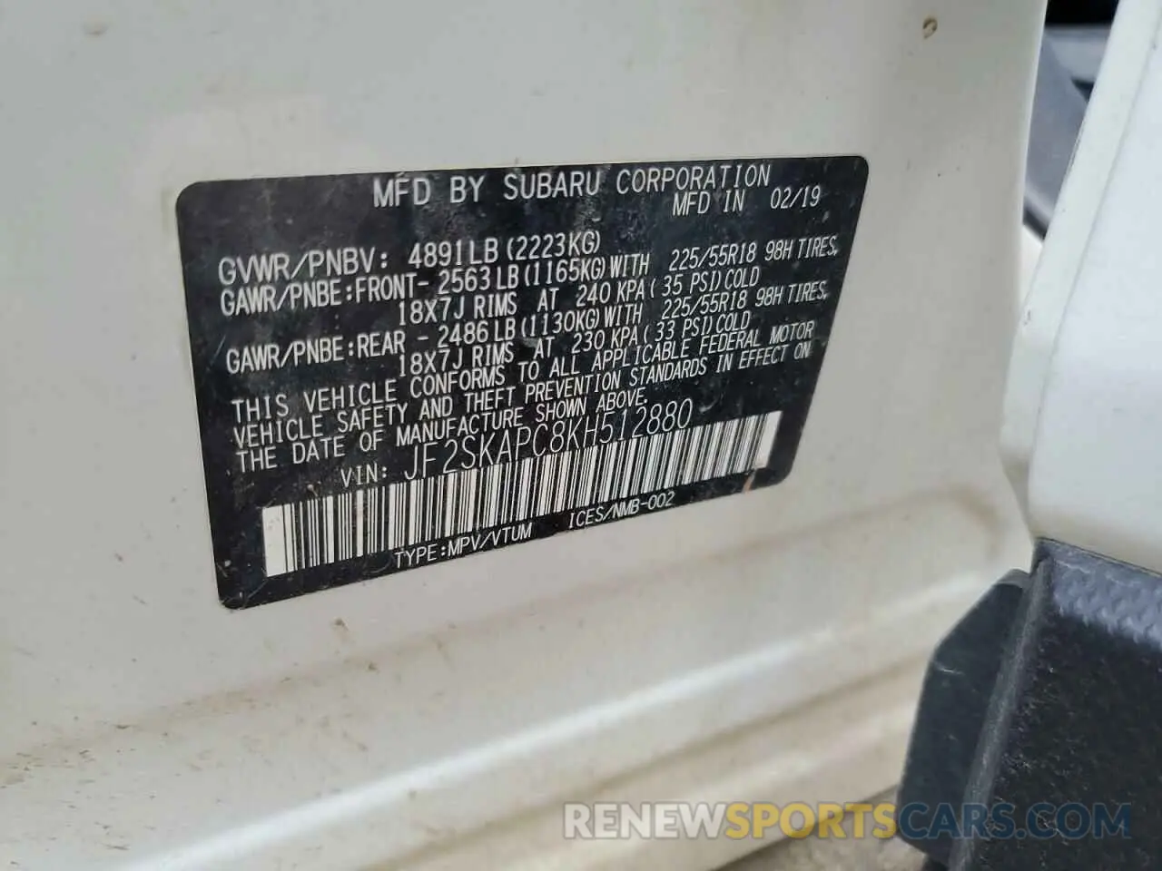 13 Photograph of a damaged car JF2SKAPC8KH512880 SUBARU FORESTER 2019