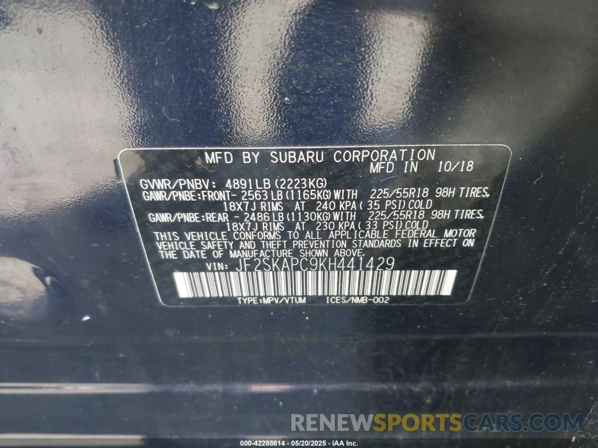 9 Photograph of a damaged car JF2SKAPC9KH441429 SUBARU FORESTER 2019