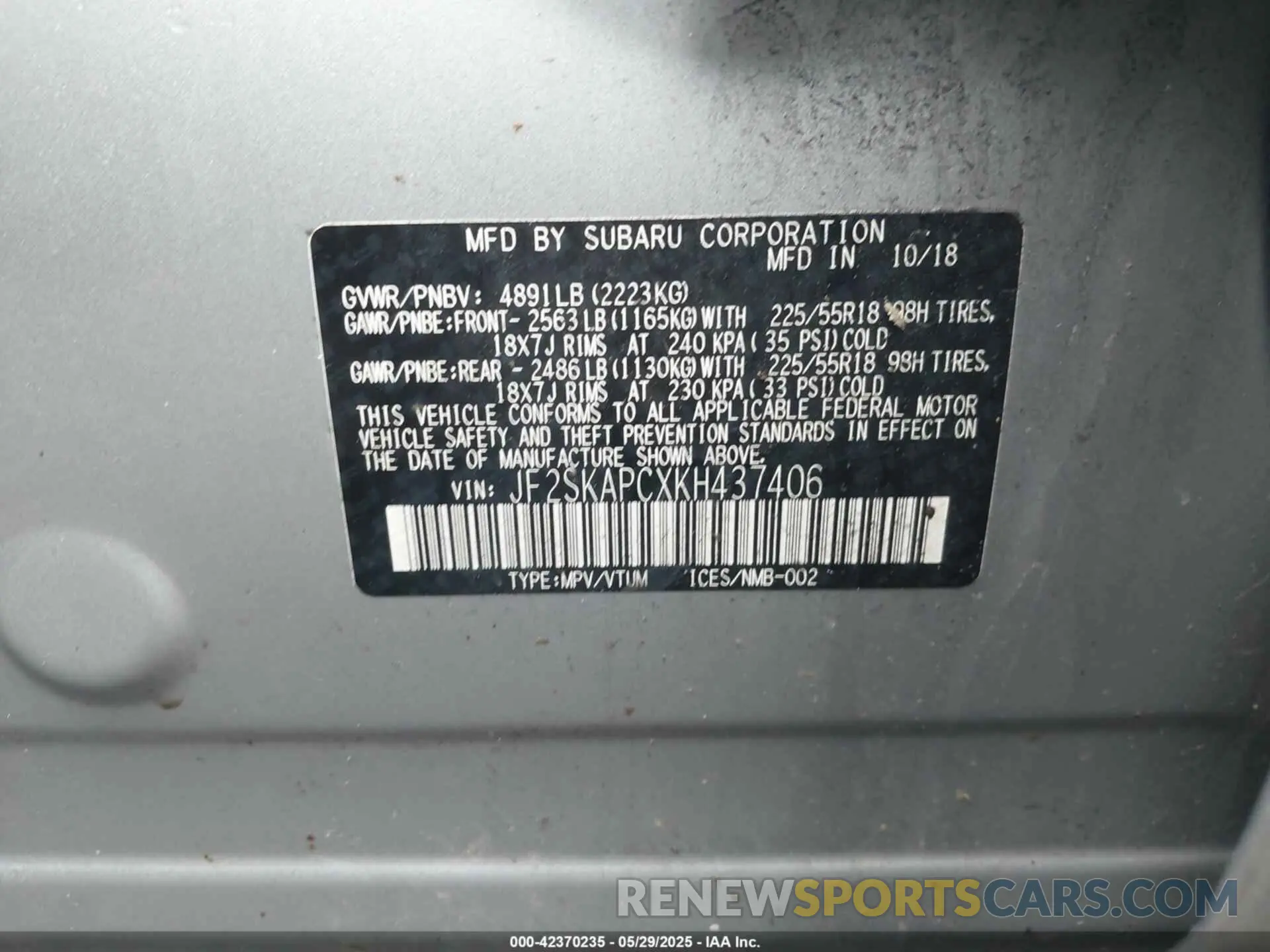9 Photograph of a damaged car JF2SKAPCXKH437406 SUBARU FORESTER 2019