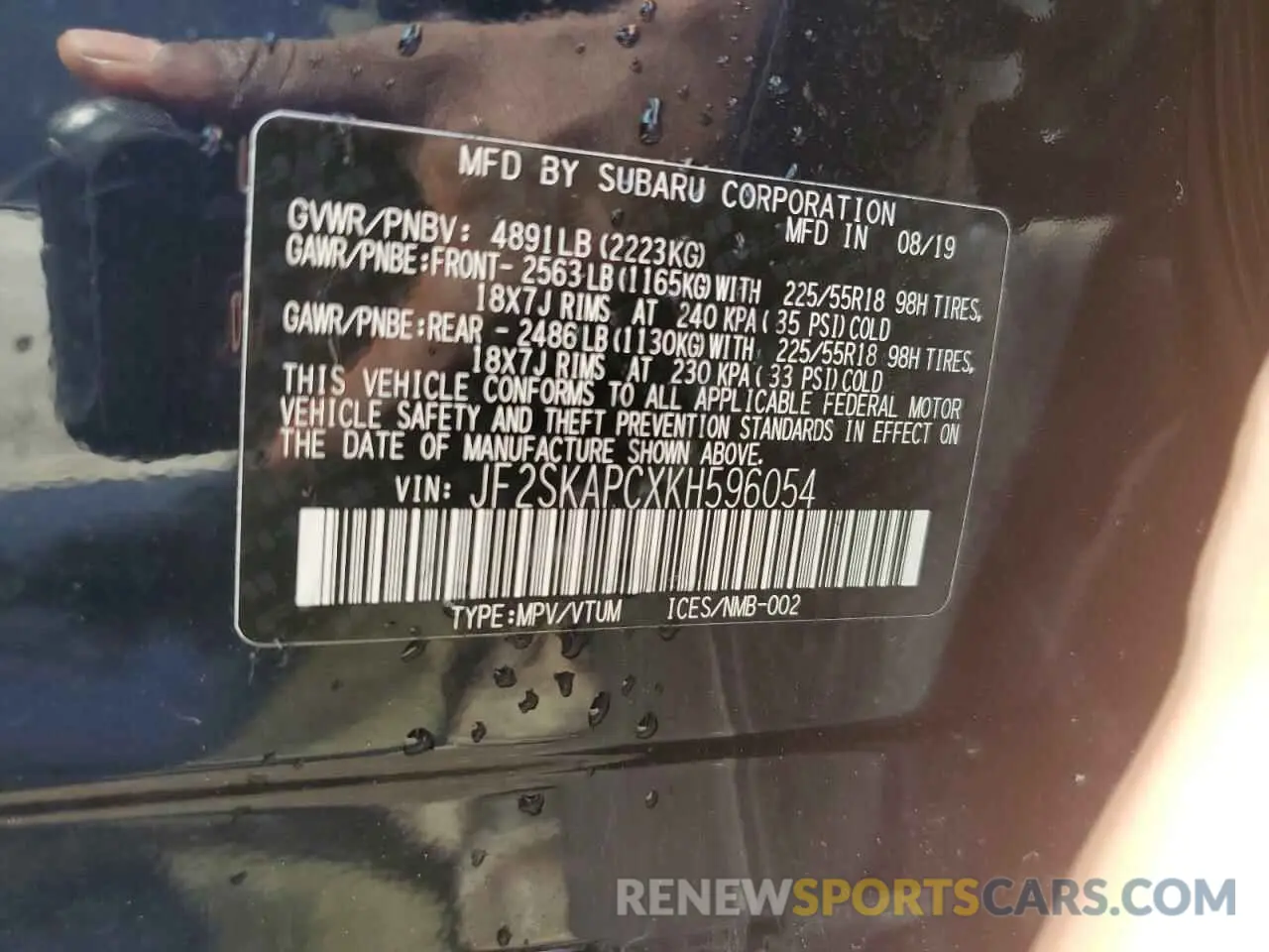 13 Photograph of a damaged car JF2SKAPCXKH596054 SUBARU FORESTER 2019