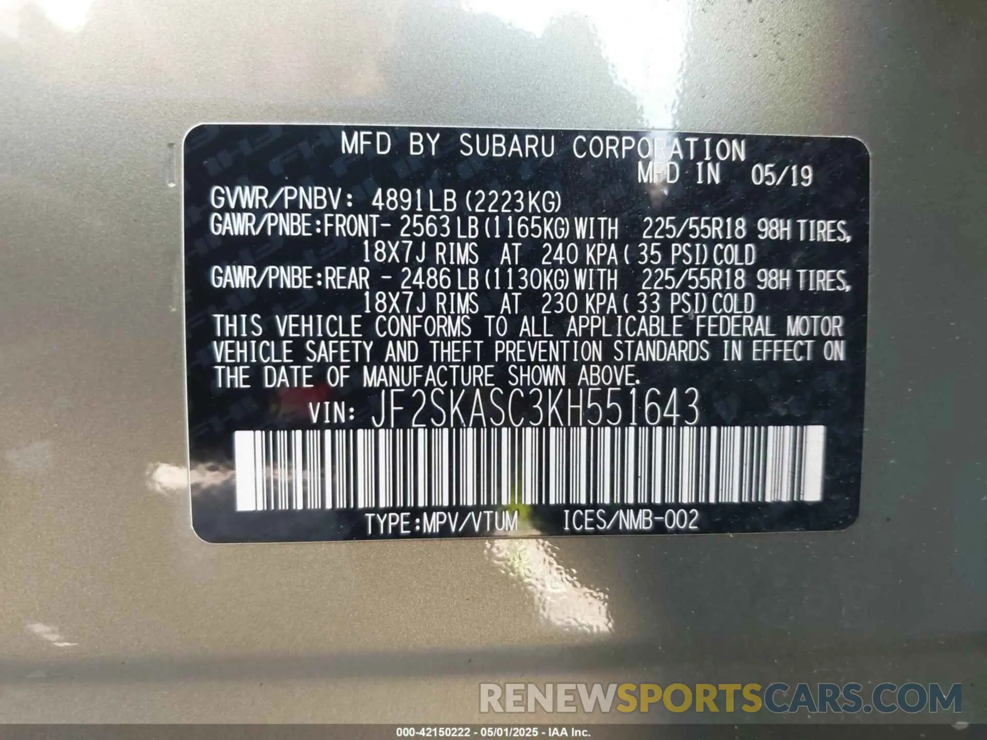 9 Photograph of a damaged car JF2SKASC3KH551643 SUBARU FORESTER 2019