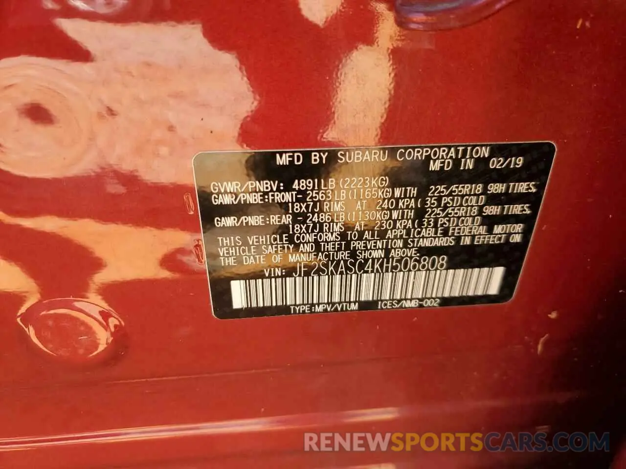 13 Photograph of a damaged car JF2SKASC4KH506808 SUBARU FORESTER 2019