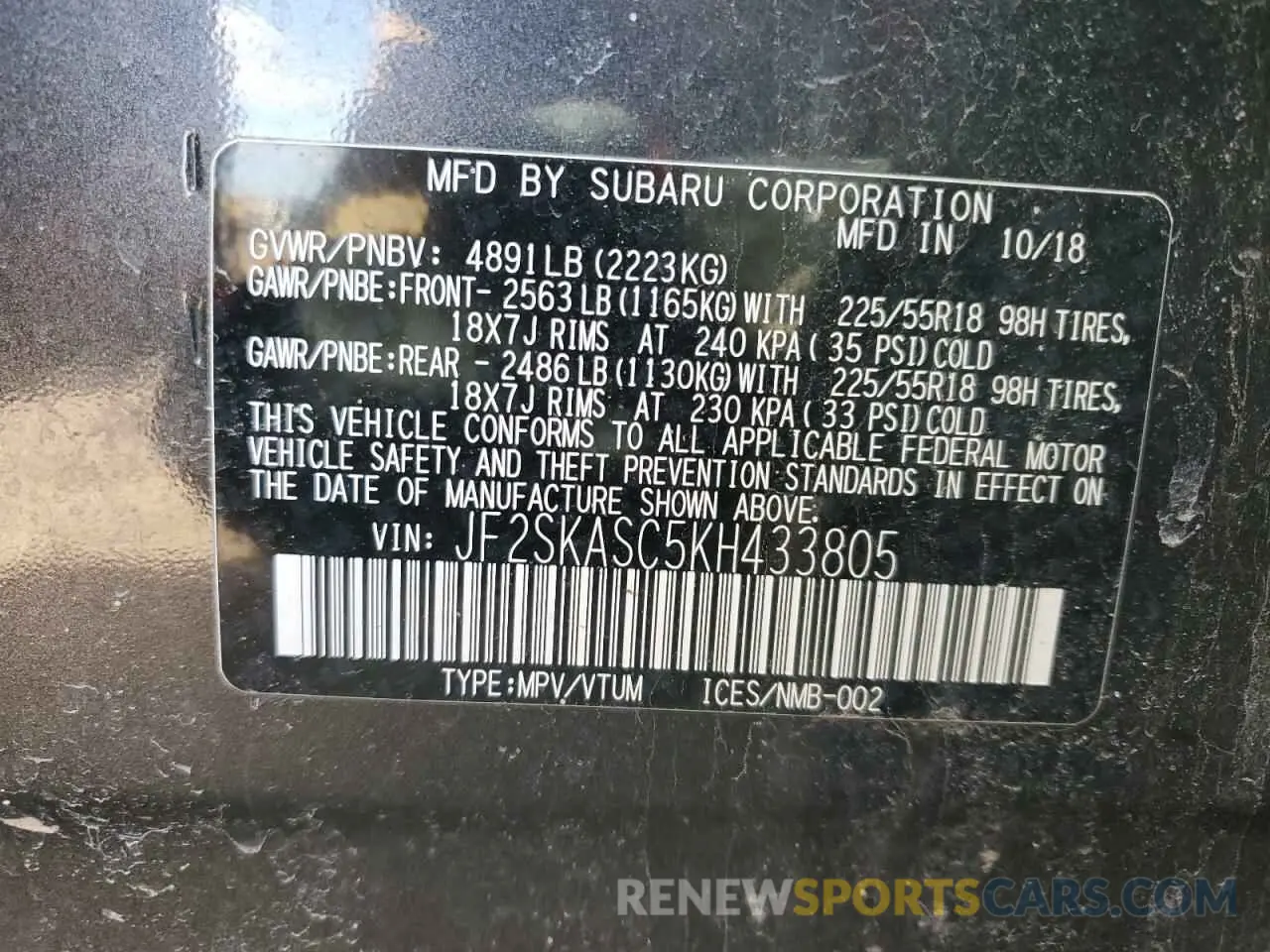 13 Photograph of a damaged car JF2SKASC5KH433805 SUBARU FORESTER 2019