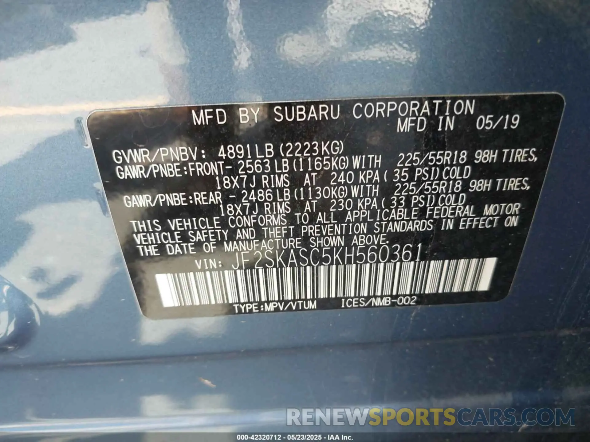 9 Photograph of a damaged car JF2SKASC5KH560361 SUBARU FORESTER 2019