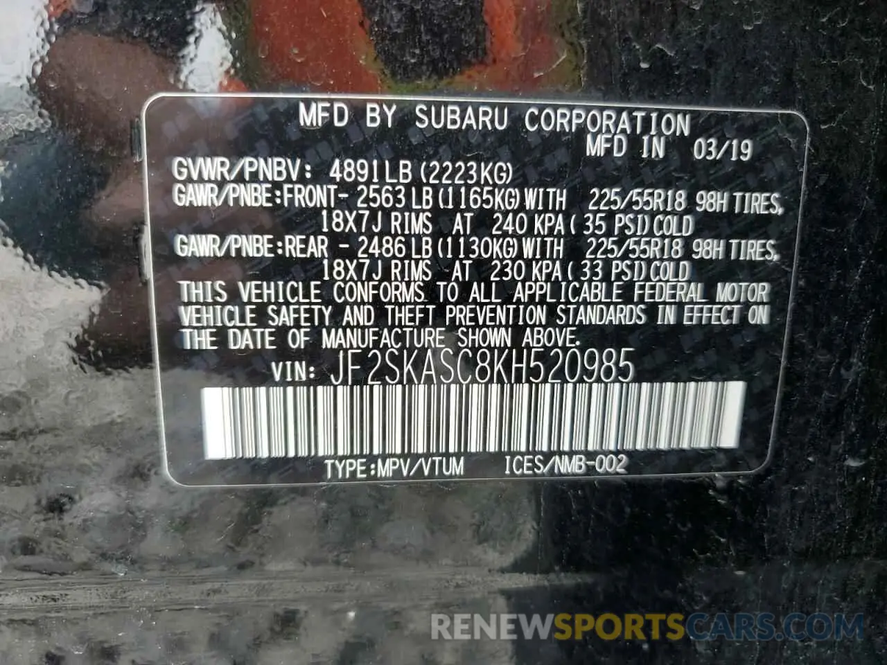 15 Photograph of a damaged car JF2SKASC8KH520985 SUBARU FORESTER 2019