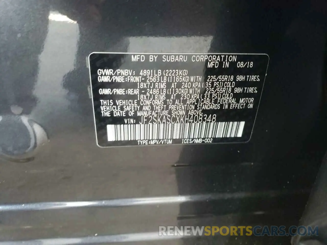 14 Photograph of a damaged car JF2SKASCXKH408348 SUBARU FORESTER 2019