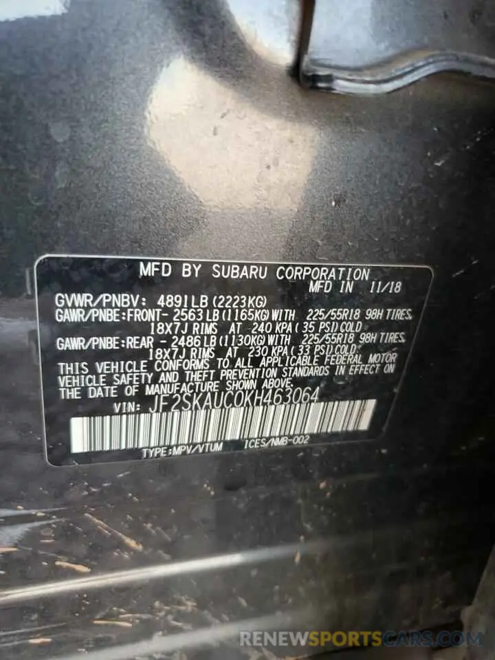 13 Photograph of a damaged car JF2SKAUC0KH463064 SUBARU FORESTER 2019
