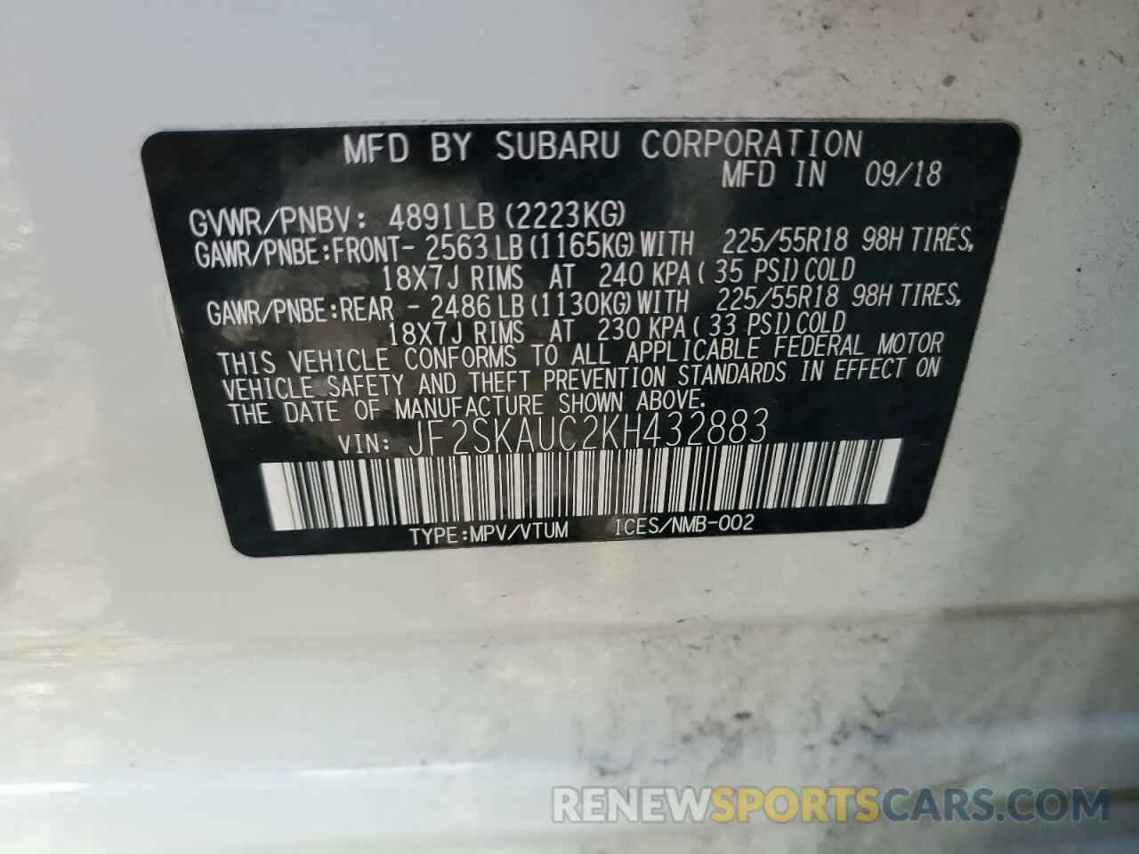 14 Photograph of a damaged car JF2SKAUC2KH432883 SUBARU FORESTER 2019