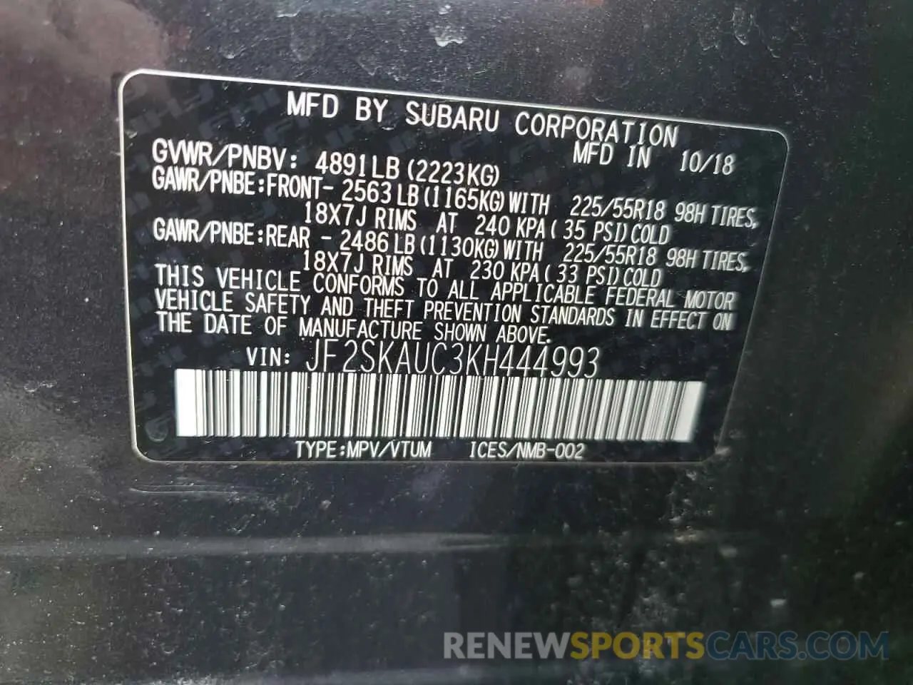 13 Photograph of a damaged car JF2SKAUC3KH444993 SUBARU FORESTER 2019