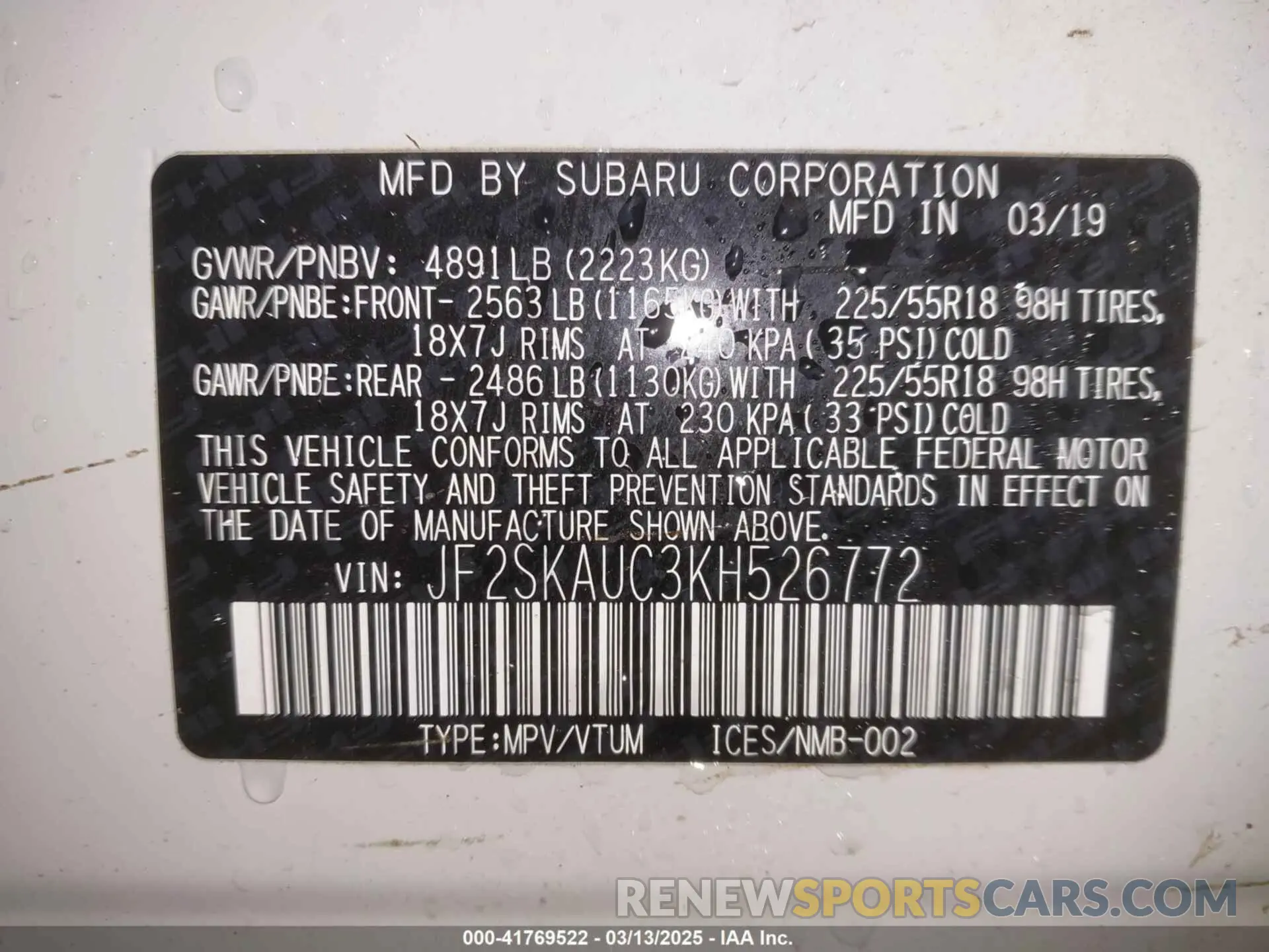 9 Photograph of a damaged car JF2SKAUC3KH526772 SUBARU FORESTER 2019