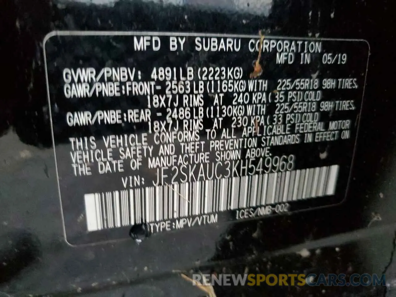 14 Photograph of a damaged car JF2SKAUC3KH549968 SUBARU FORESTER 2019