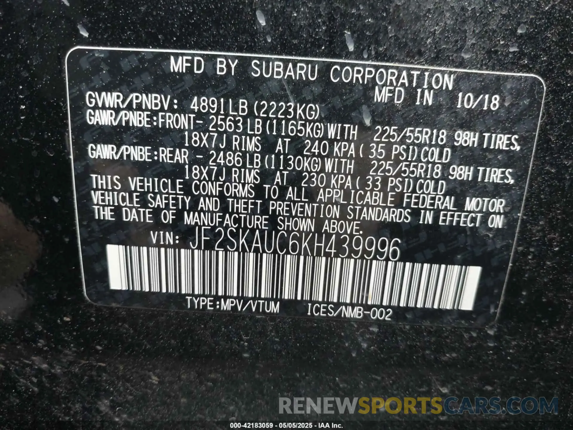 9 Photograph of a damaged car JF2SKAUC6KH439996 SUBARU FORESTER 2019