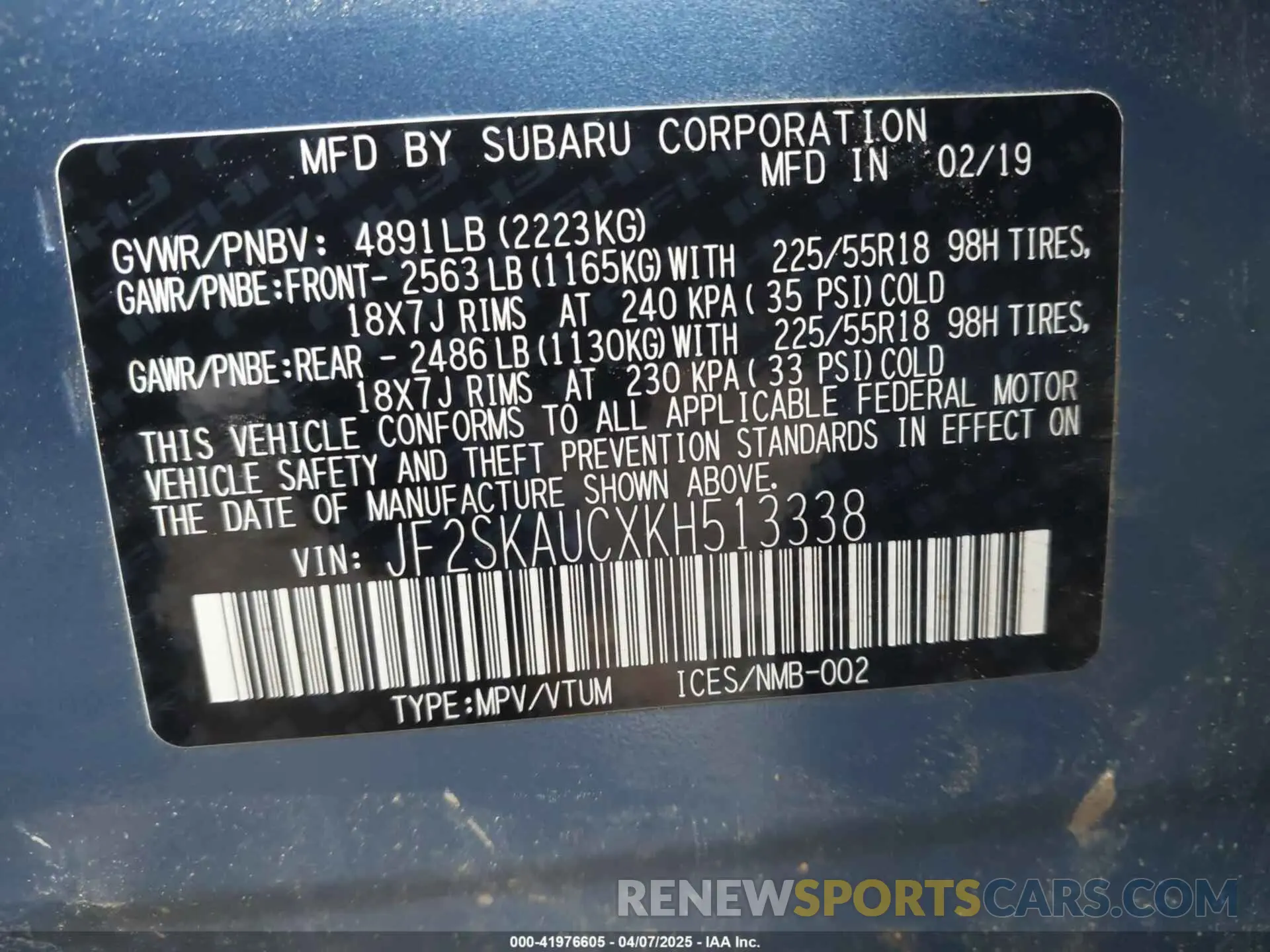 9 Photograph of a damaged car JF2SKAUCXKH513338 SUBARU FORESTER 2019