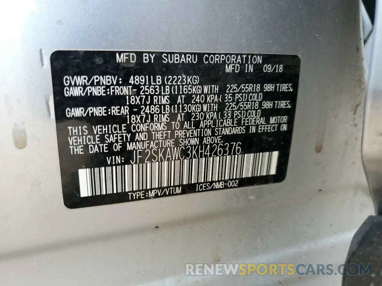 14 Photograph of a damaged car JF2SKAWC3KH426376 SUBARU FORESTER 2019