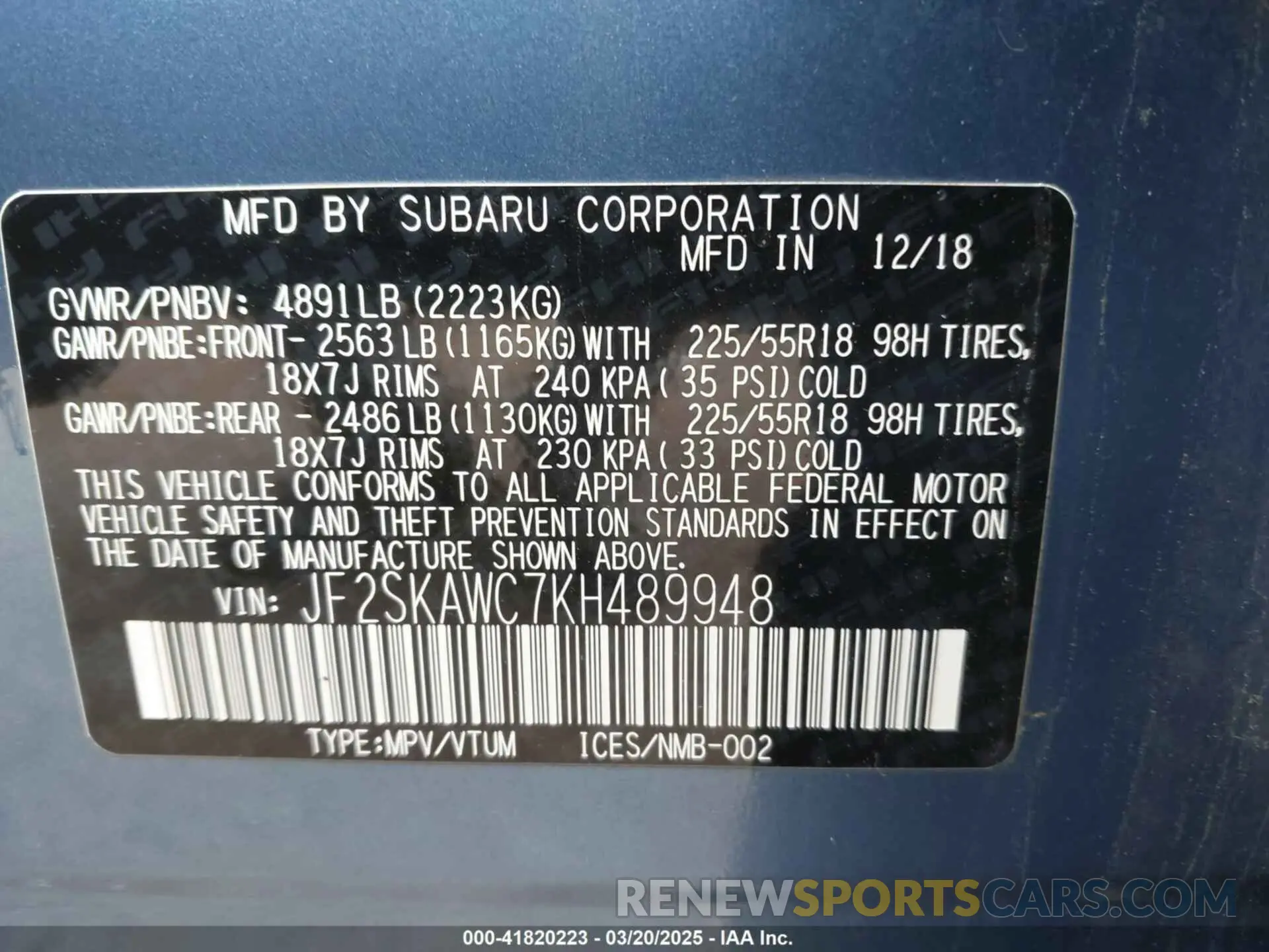 9 Photograph of a damaged car JF2SKAWC7KH489948 SUBARU FORESTER 2019