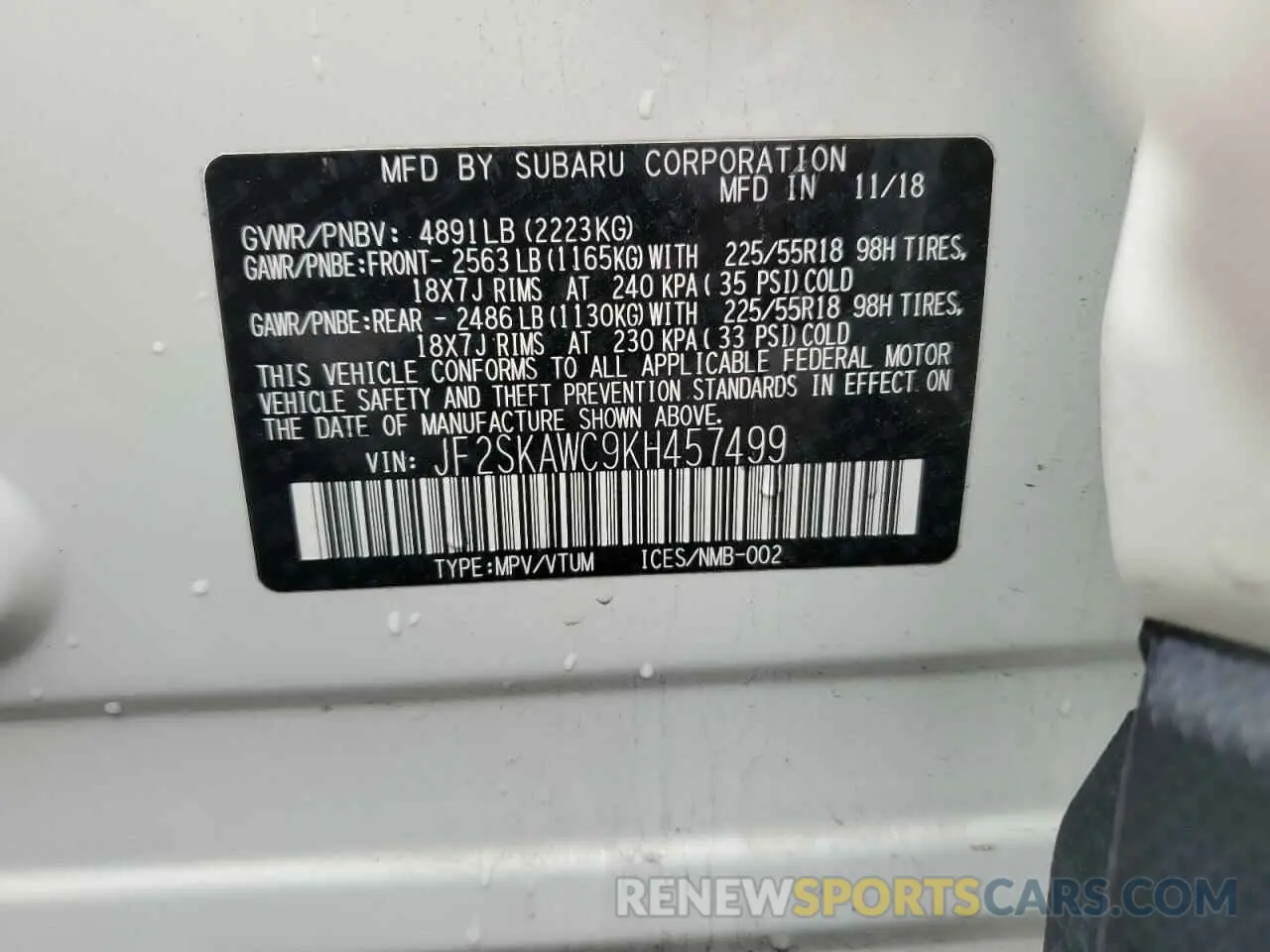 14 Photograph of a damaged car JF2SKAWC9KH457499 SUBARU FORESTER 2019